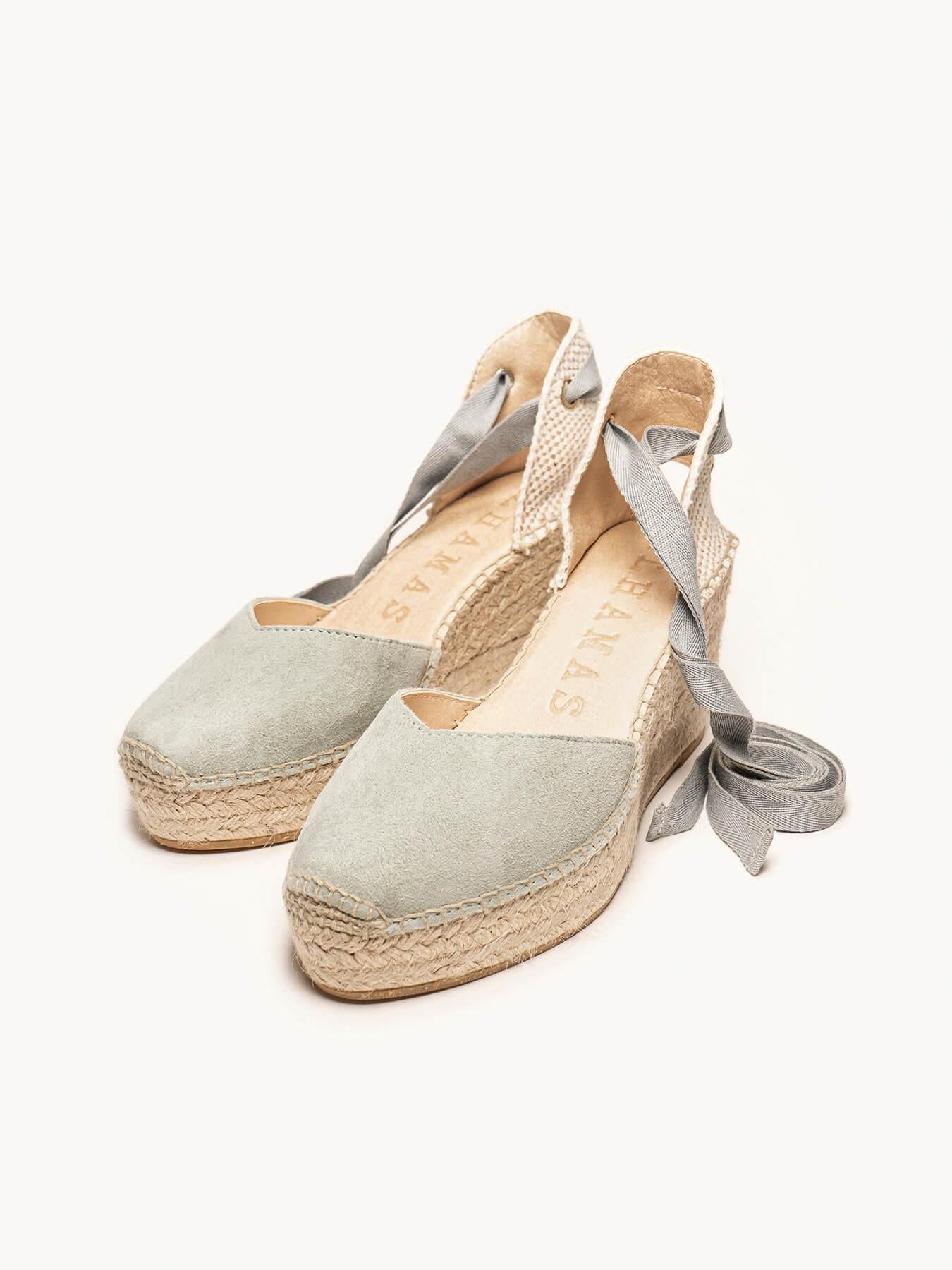 Sandália Anabela Média Plataforma Romero Camurça Verde Clara