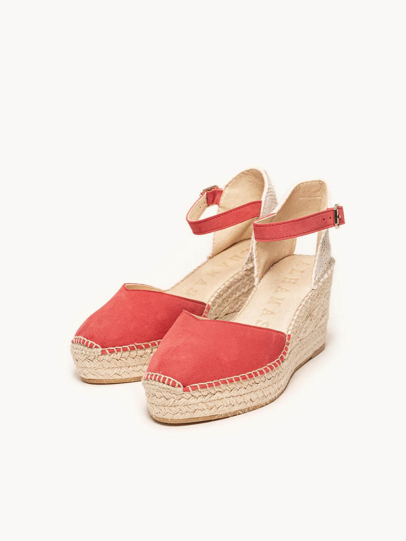 Sandália Jara Anabela 8 cm Camurça Vermelho