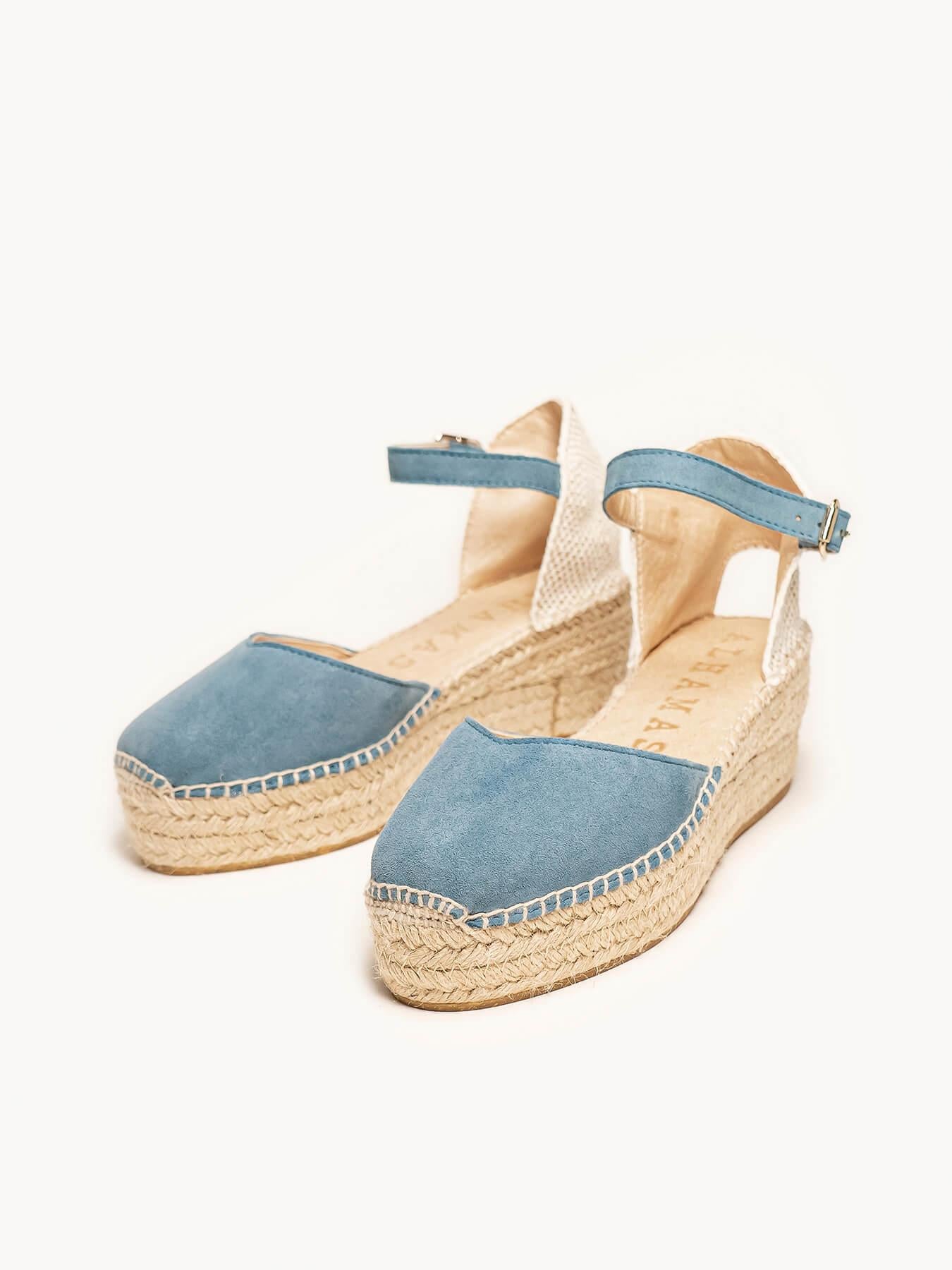 Sandália Jara Anabela 6 cm Camurça Azul Jeans