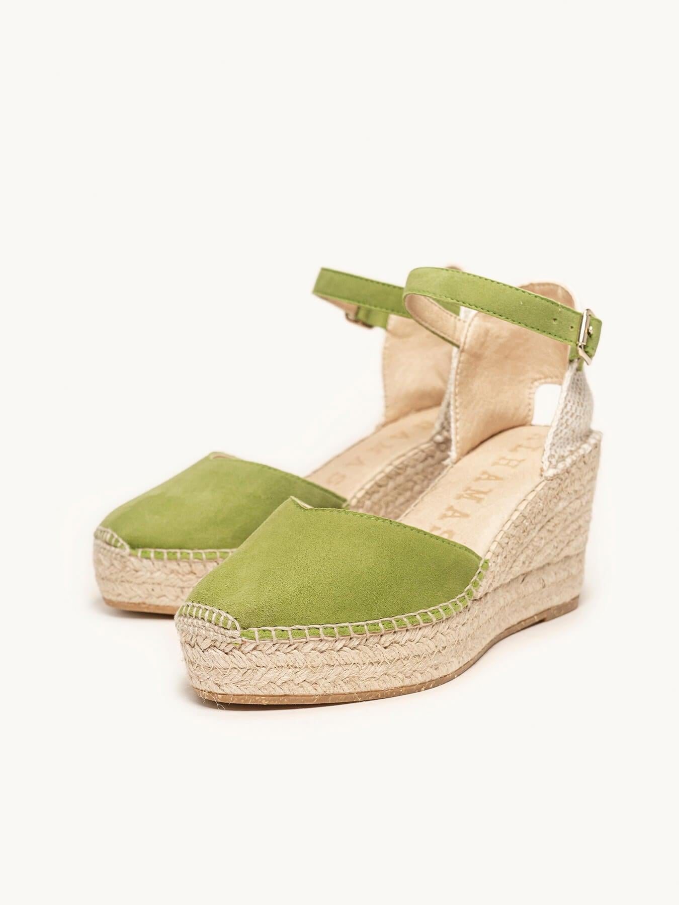 Sandália Anabela Média Plataforma Jara Camurça Verde
