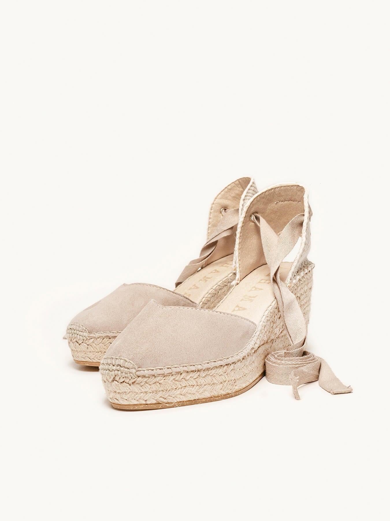 Sandália Anabela Média Romero Camurça Pedra