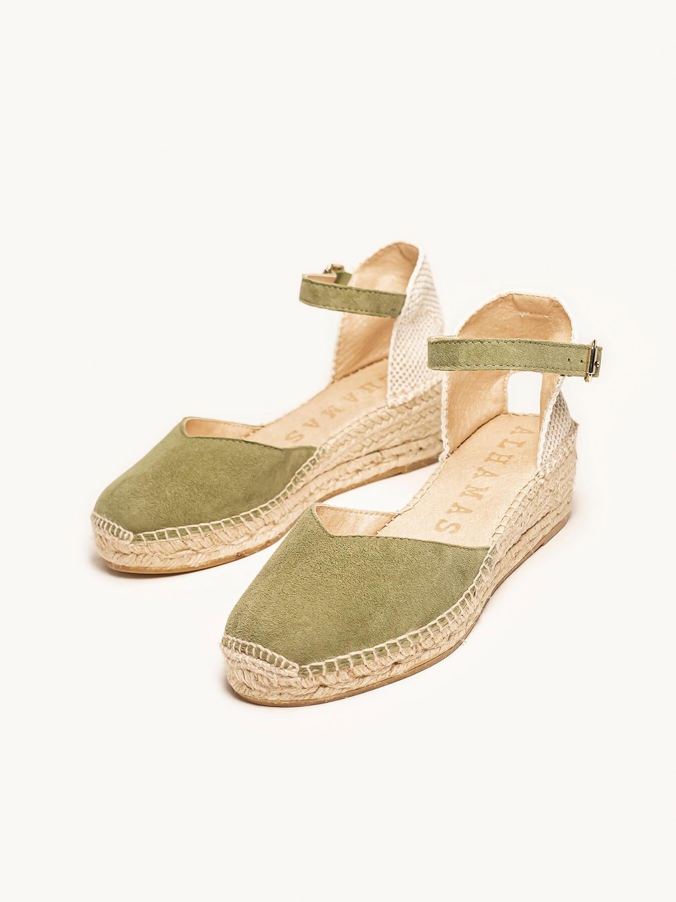 Sandália Jara Anabela 5 cm Camurça Verde Cáqui