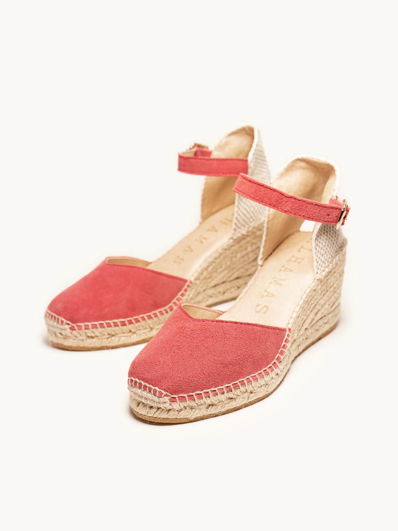 Sandália Jara Anabela 7 cm Camurça Rosa Escuro