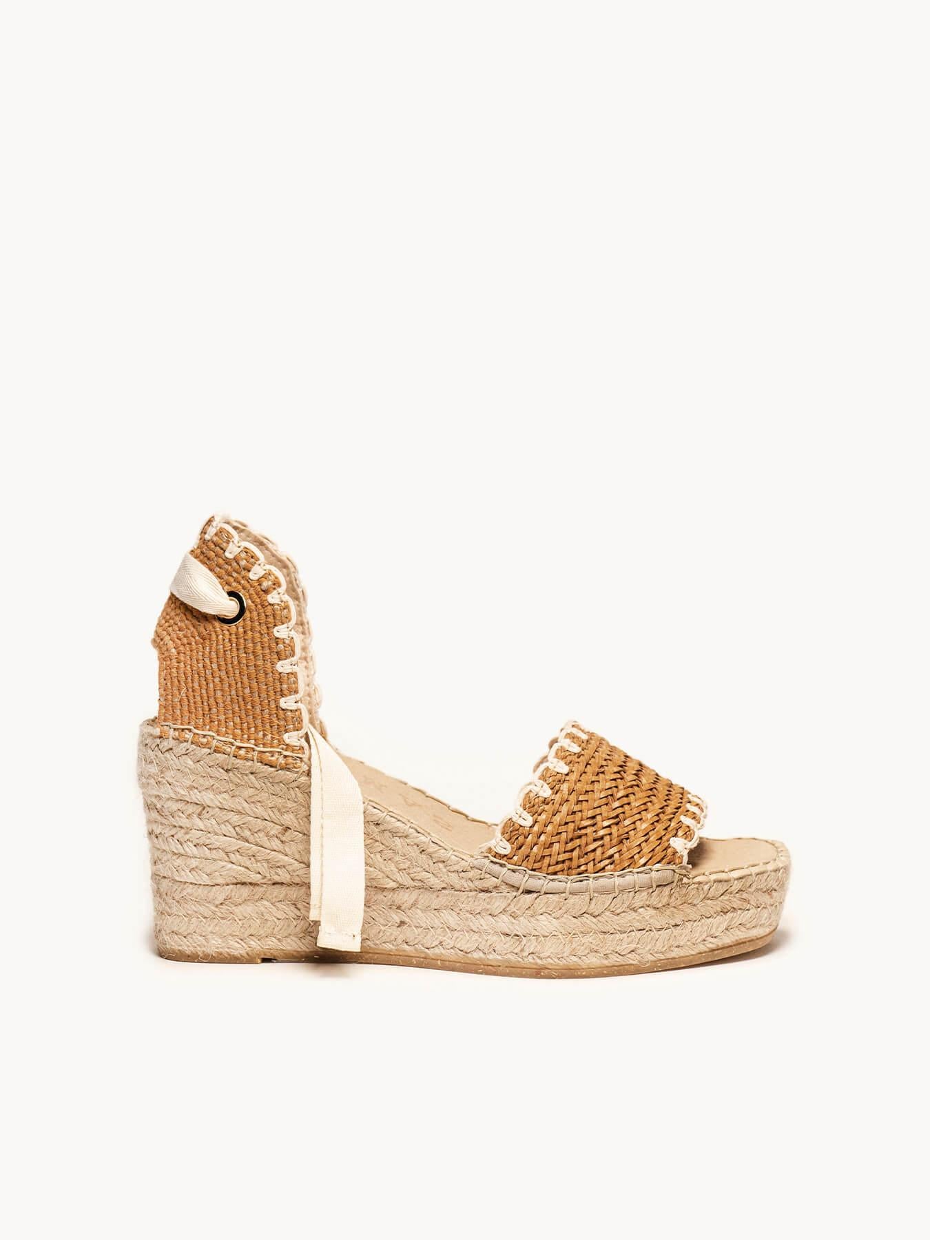 Sandália Anabela Média Aulaga Fita Arcos Marrom Claro