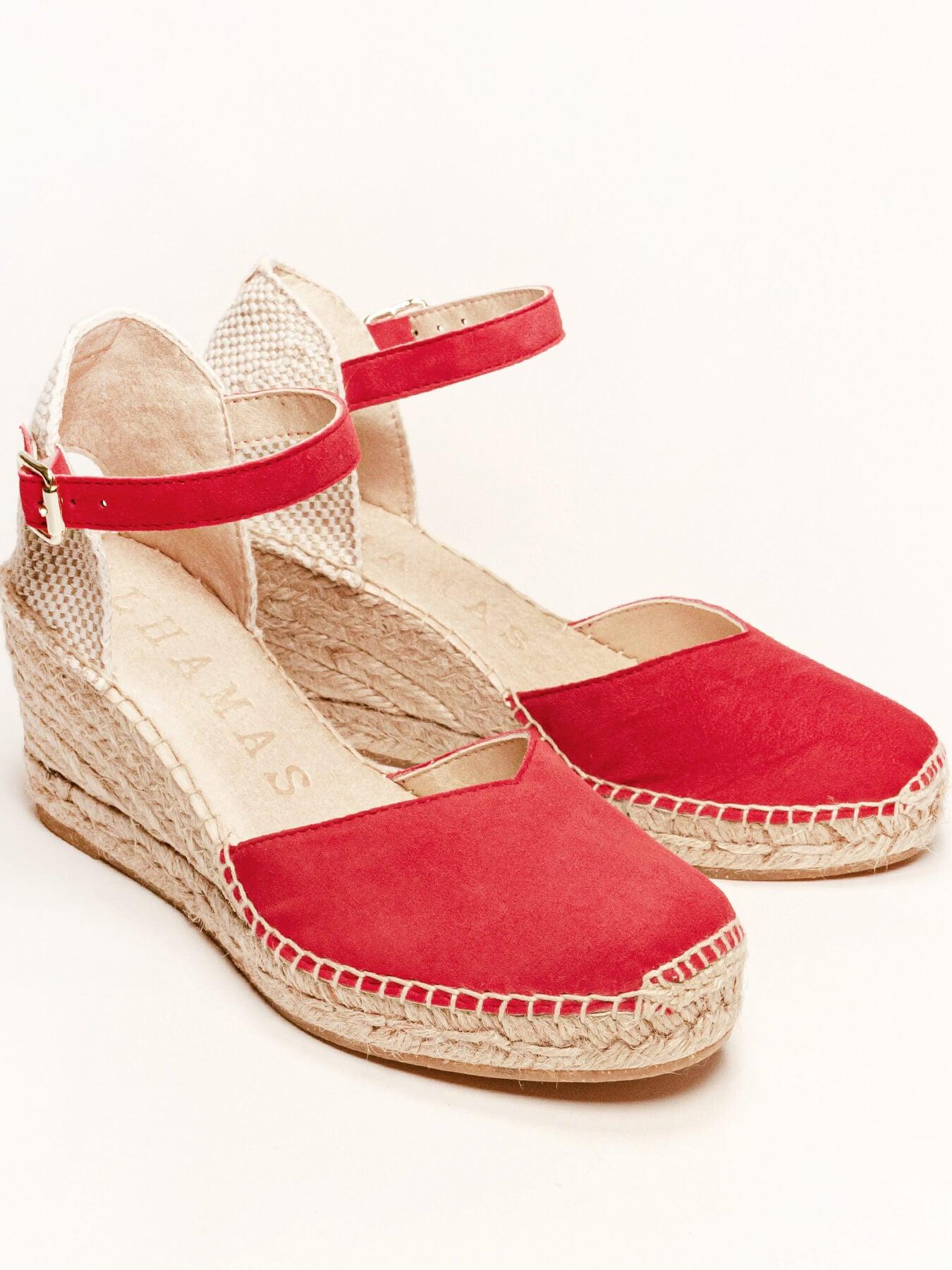 Sandália Jara Anabela 7 cm Camurça Vermelho