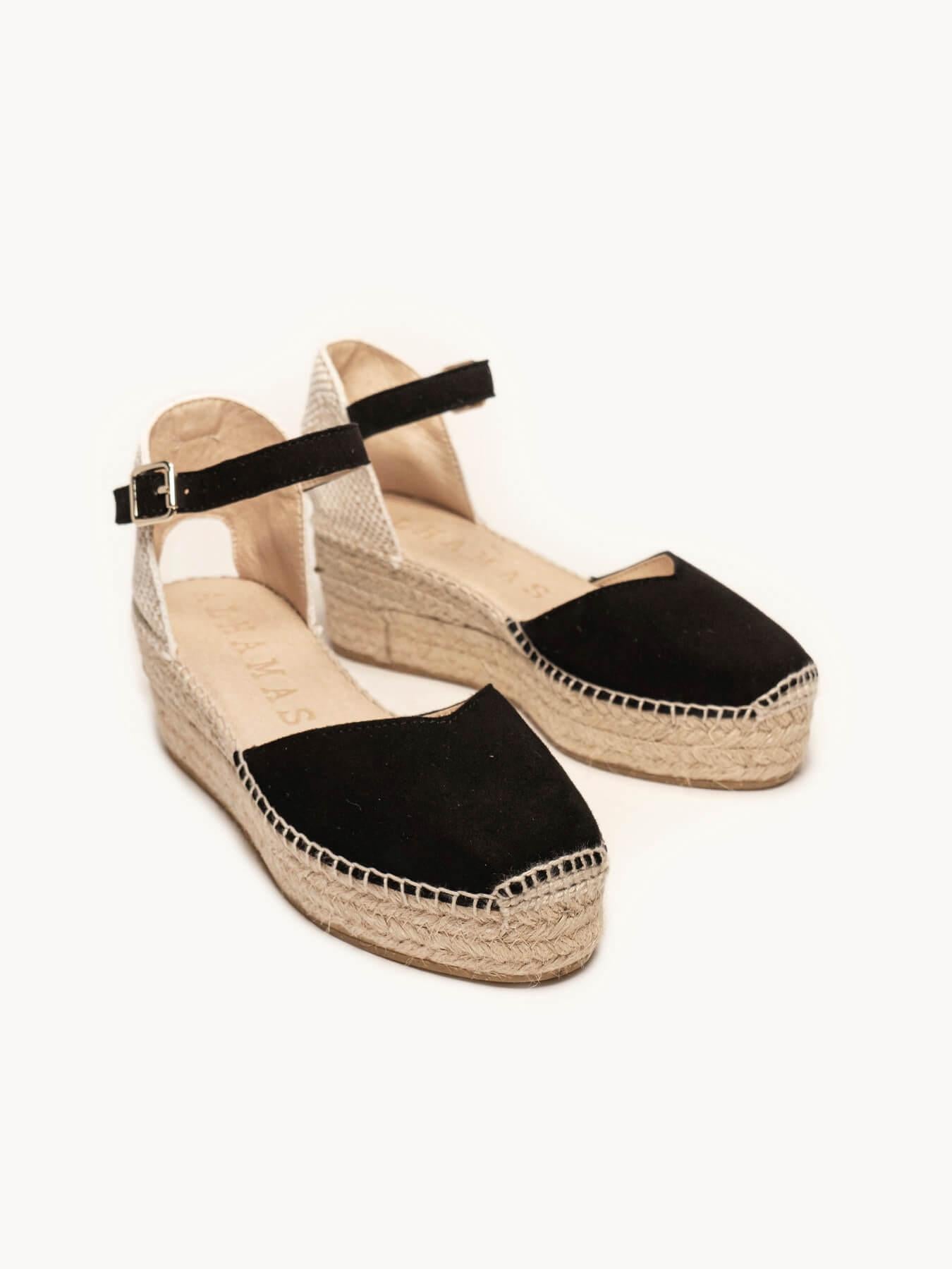 Sandália Jara Anabela 6 cm Camurça Preto