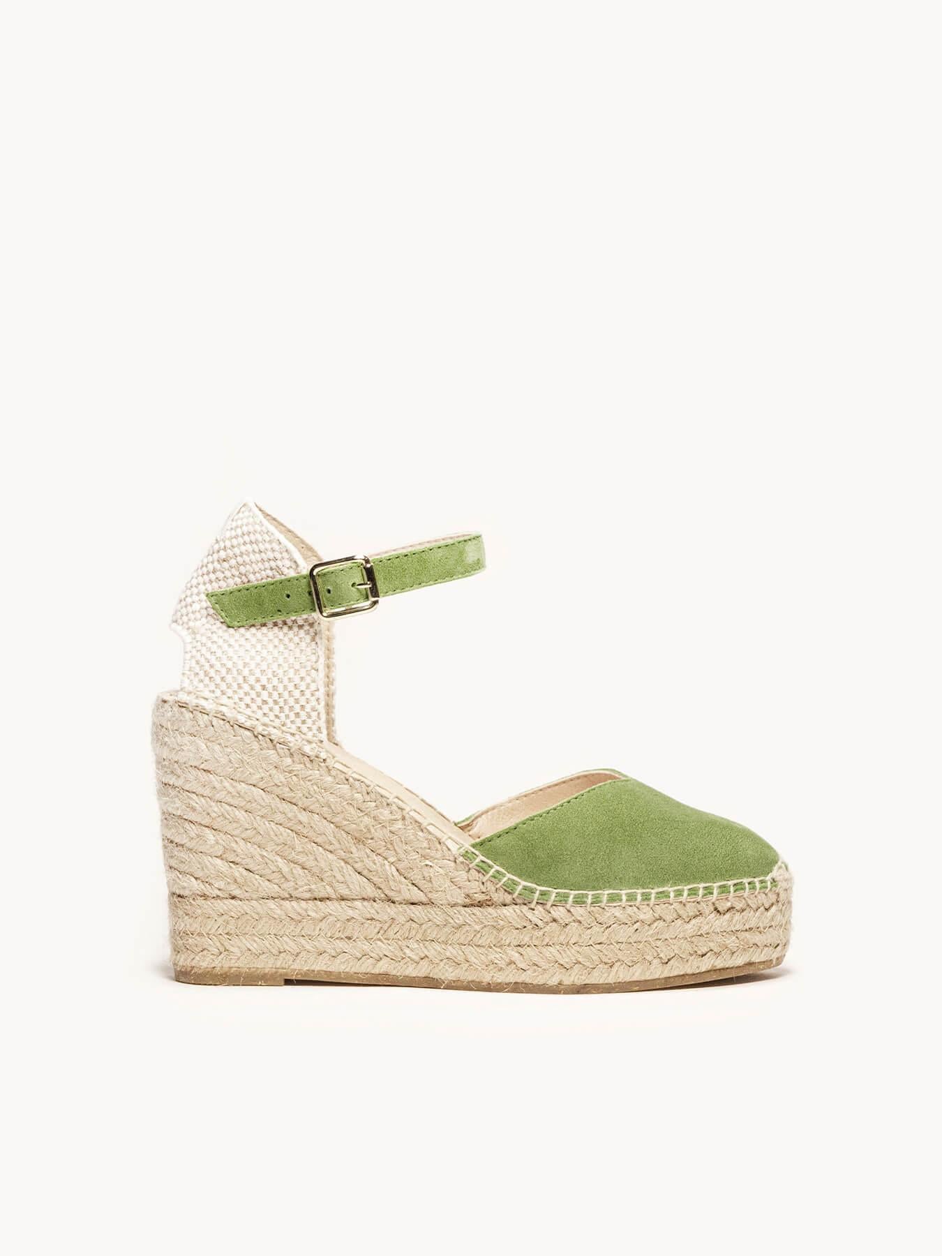 Sandália Anabela Alta Jara Camurça Verde