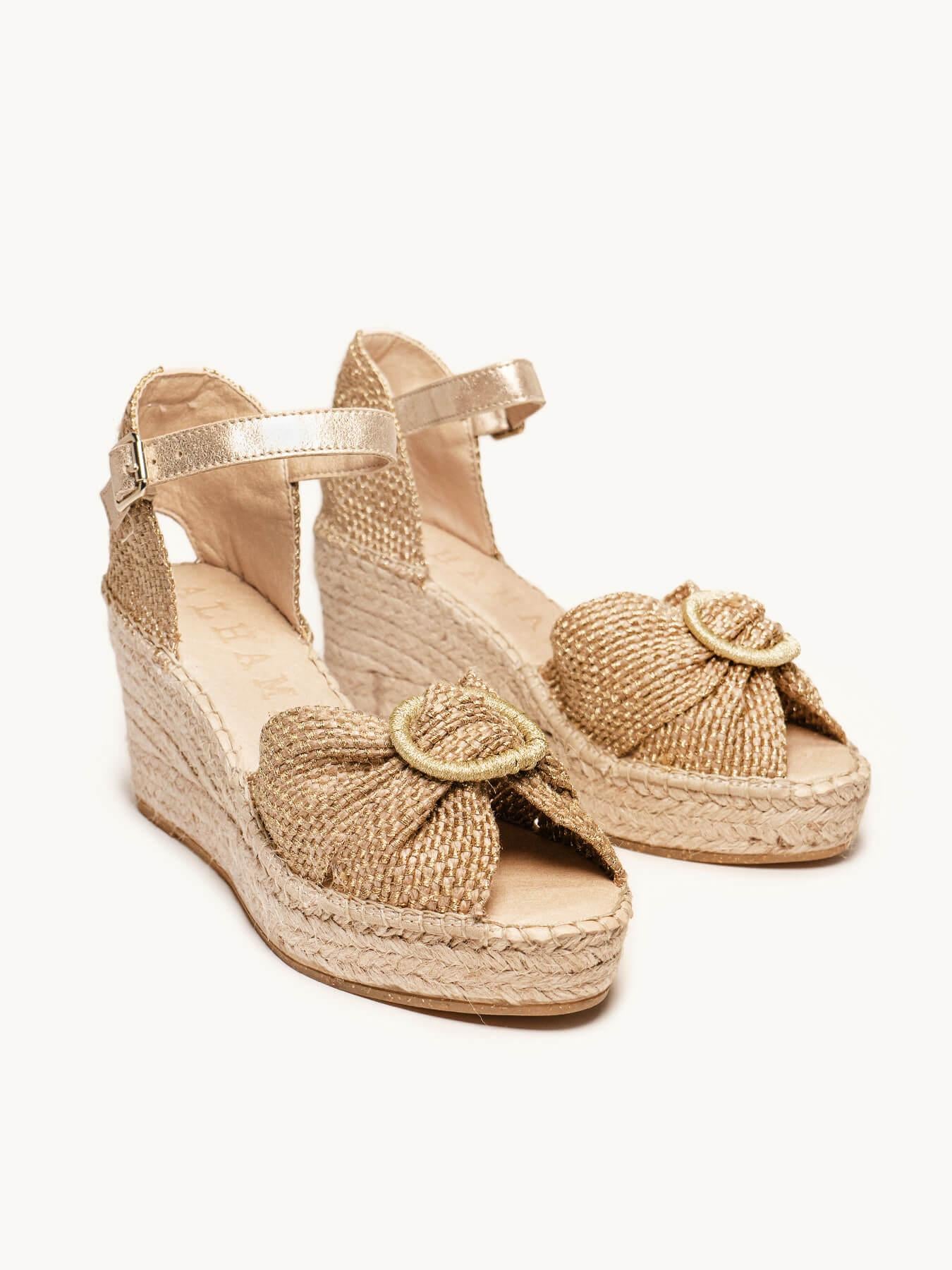 Sandália Amapola Anabela 8 cm Trançado Dourado