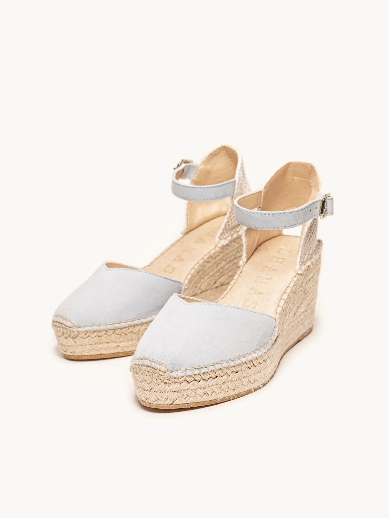 Sandália Anabela Média Plataforma Jara Camurça Azul Claro