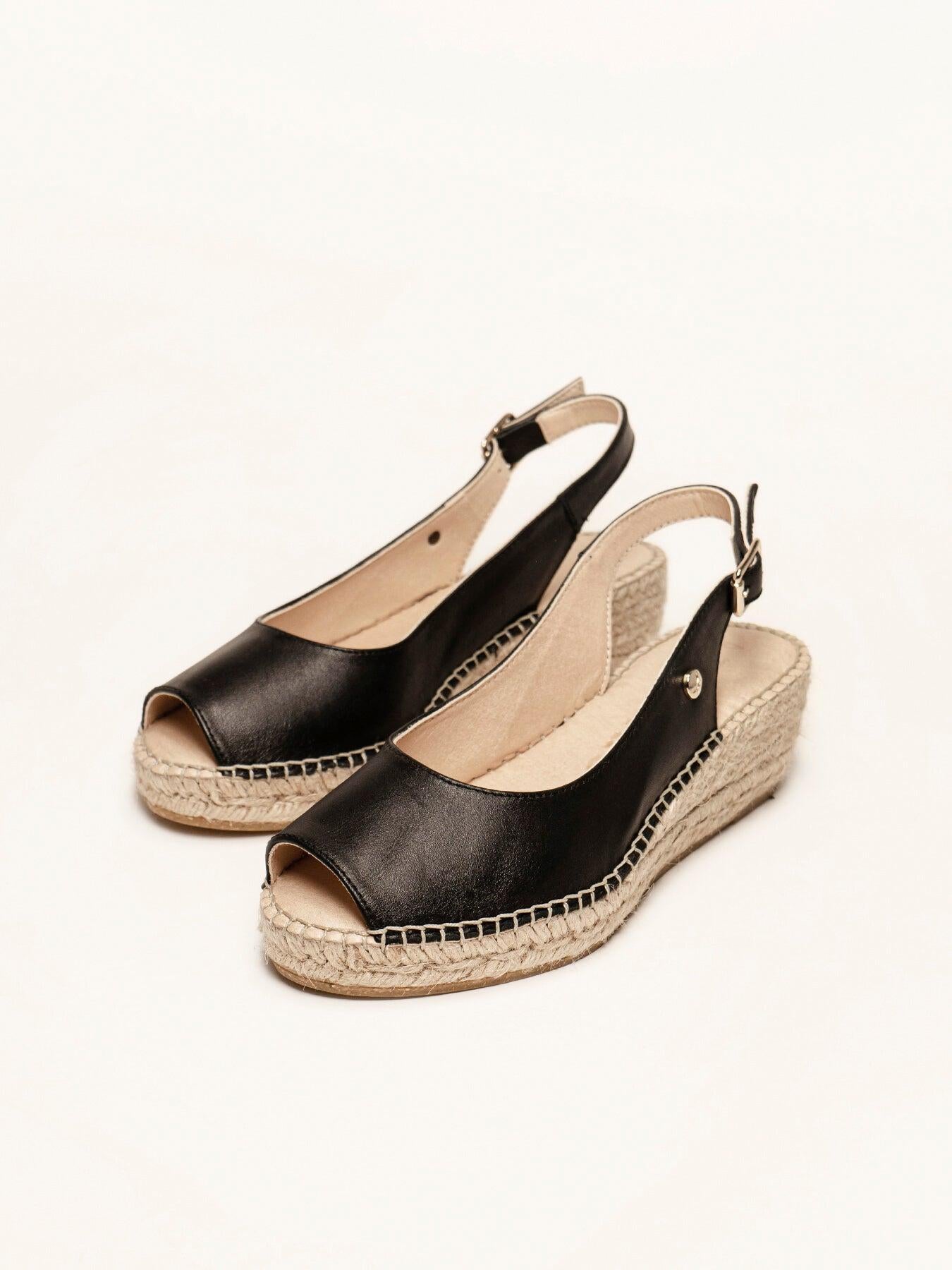 Sandália Anabela Baixa Clavel Napa Preto