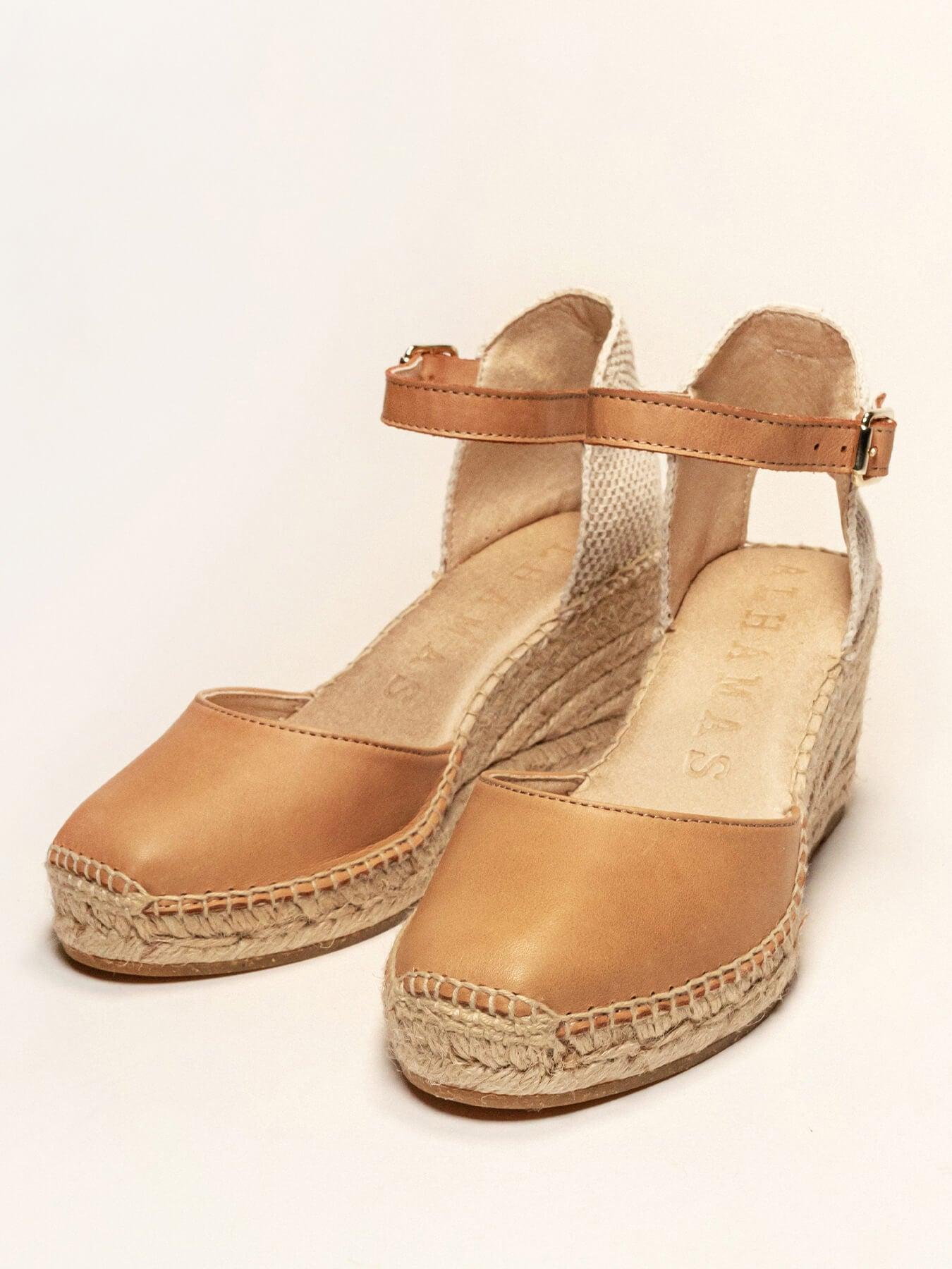 Sandália Anabela Média Marga Napa Marrom Claro