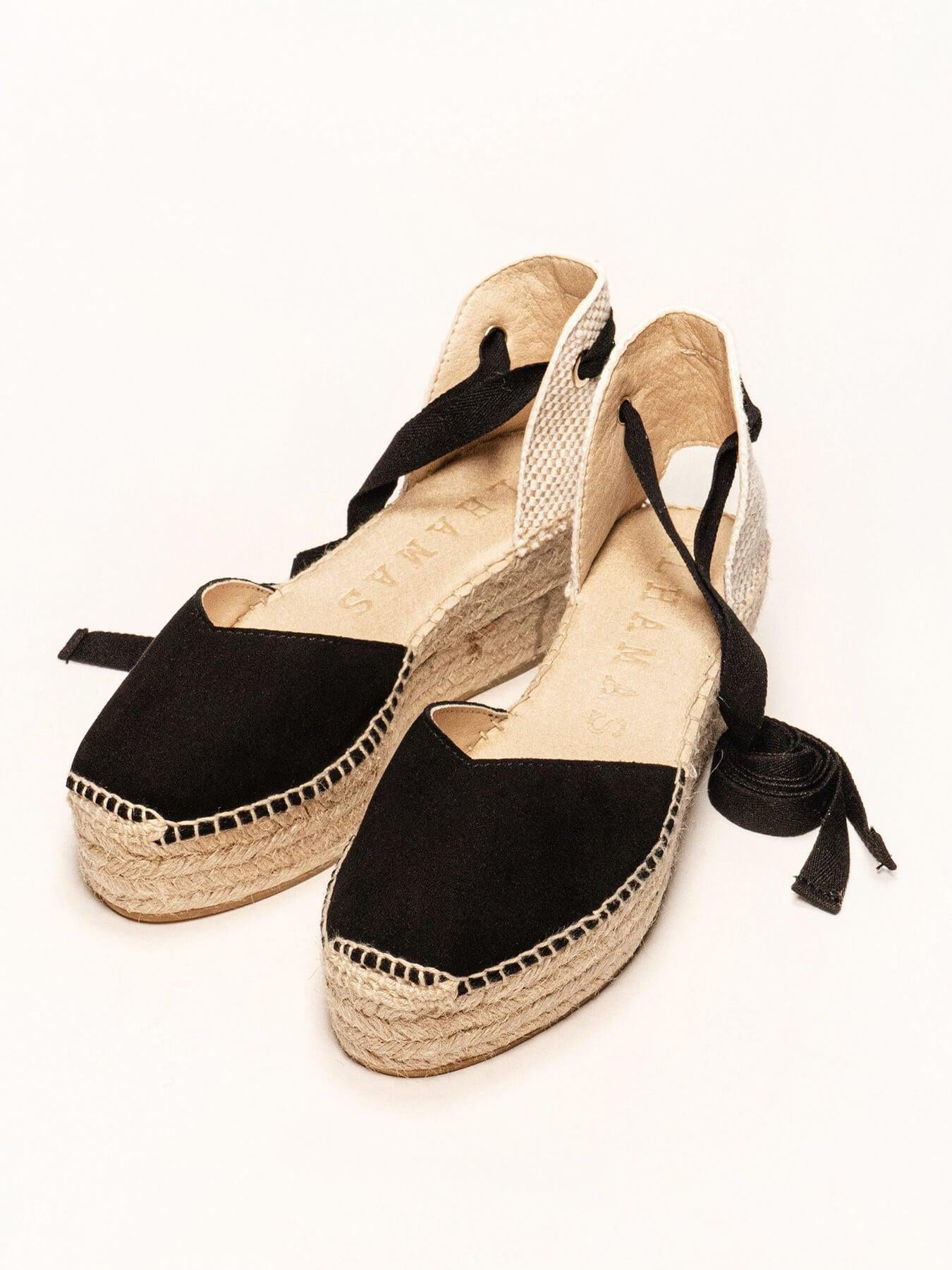 Sandália Romero Anabela 6 cm Camurça Preto