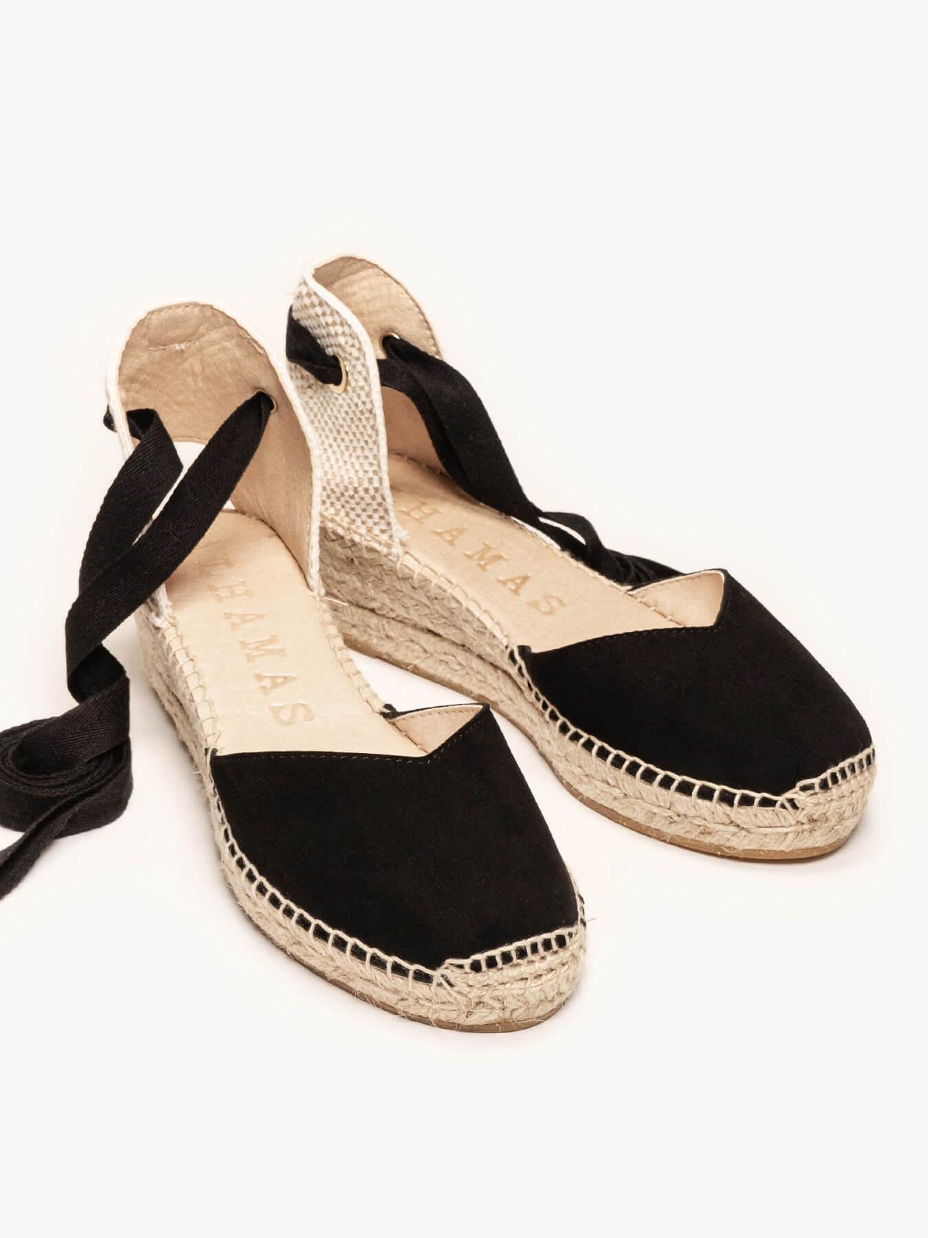 Sandália Romero Anabela 5 cm Camurça Preto