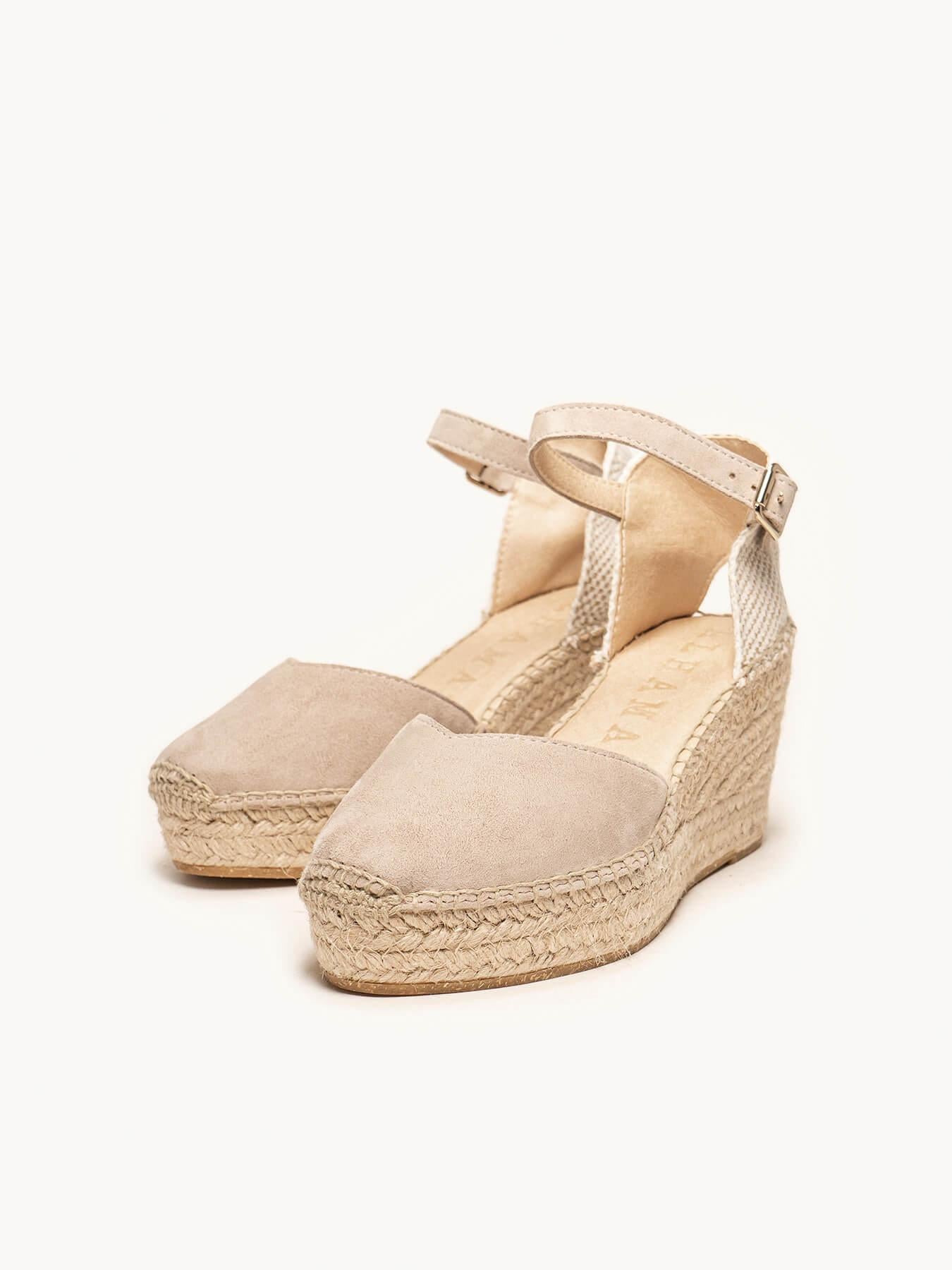 Sandália Anabela Média Plataforma Jara Camurça Pedra