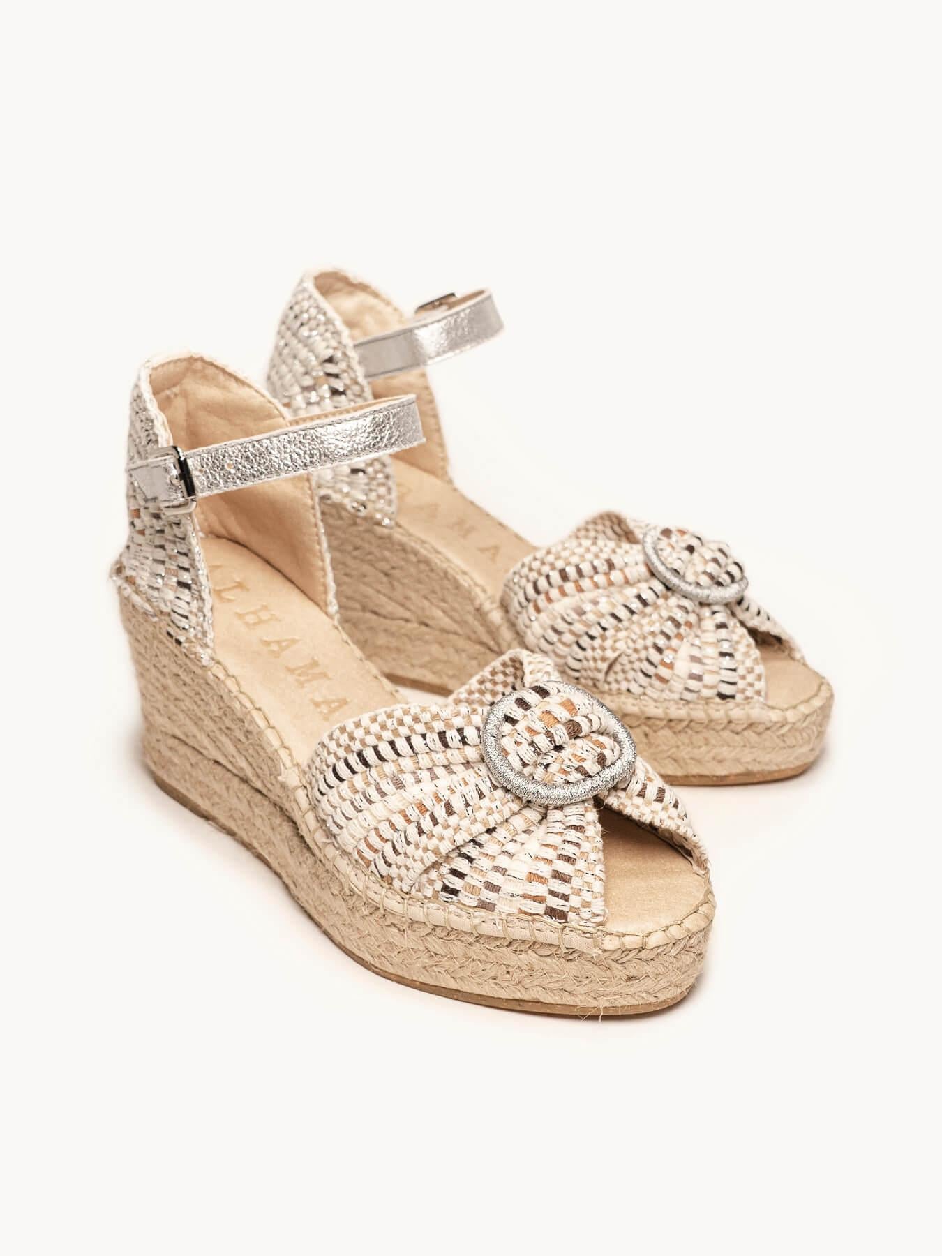 Sandália Amapola Anabela 8 cm Trançado Cru