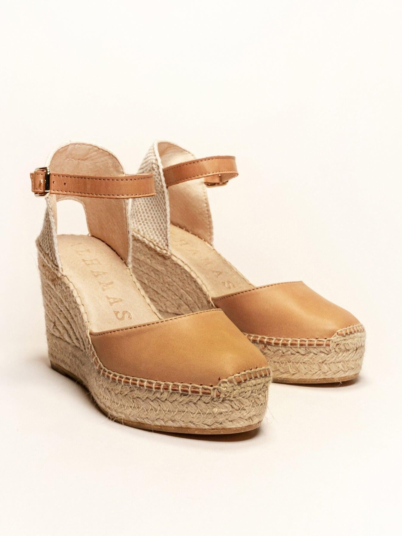 Sandália Marga Anabela 10 cm Napa Marrom Claro