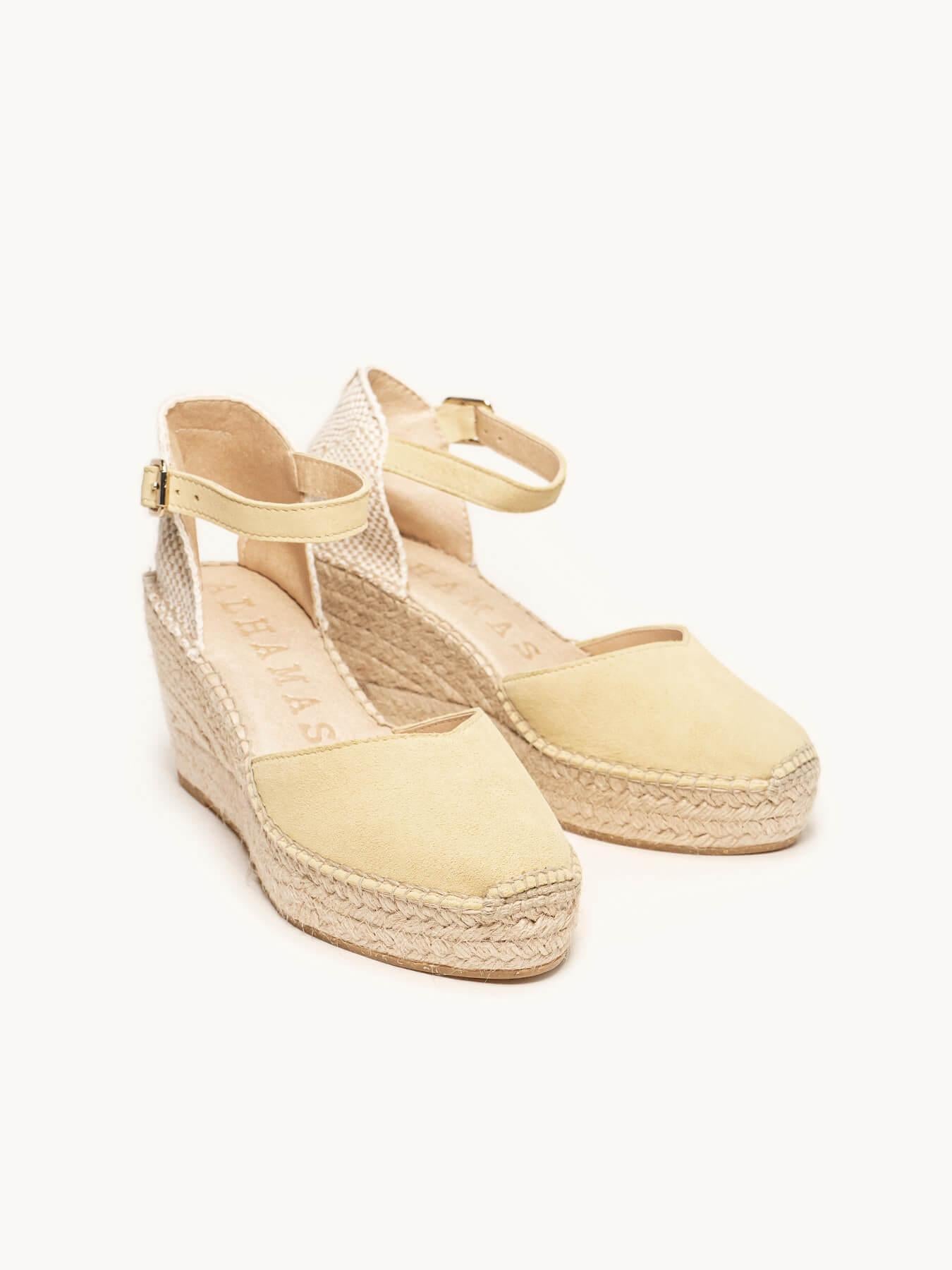 Sandália Anabela Média Plataforma Jara Camurça Amarelo