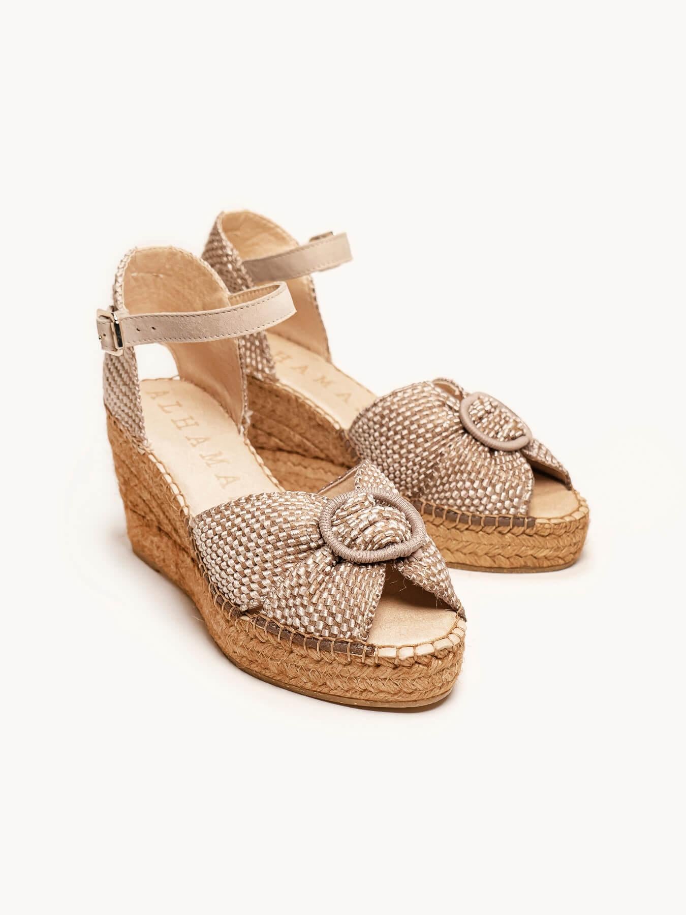 Sapatilha Amapola Anabela 8 cm Trançado Taupe