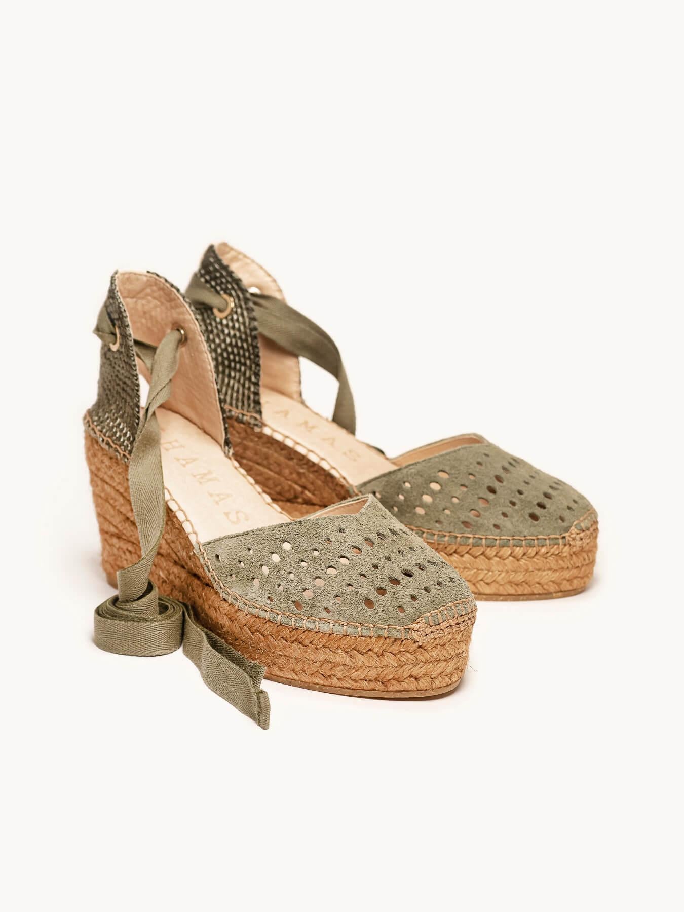 Sandália Romero Anabela 8 cm Camurça Verde