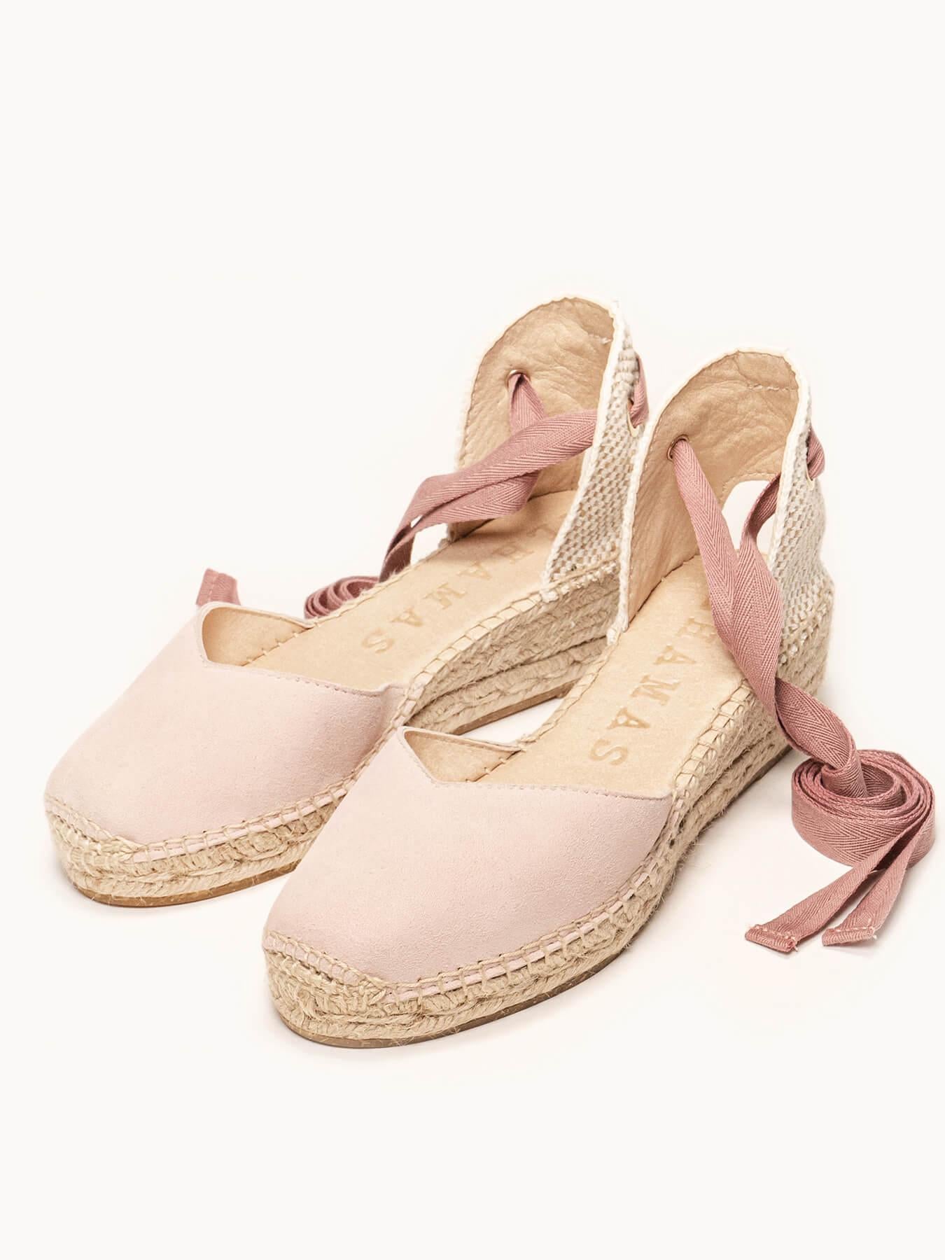 Sandália Romero Anabela 5 cm Camurça Rosa Claro
