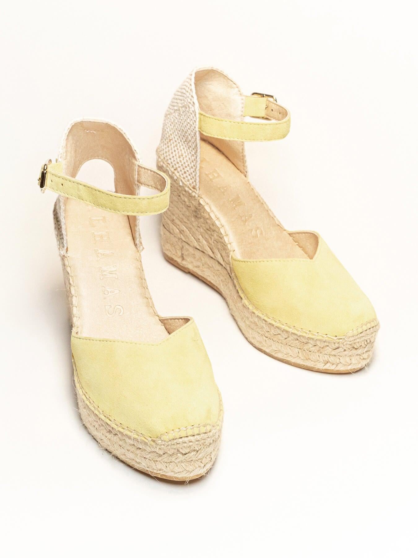 Sandália Anabela Alta Jara Camurça Amarelo