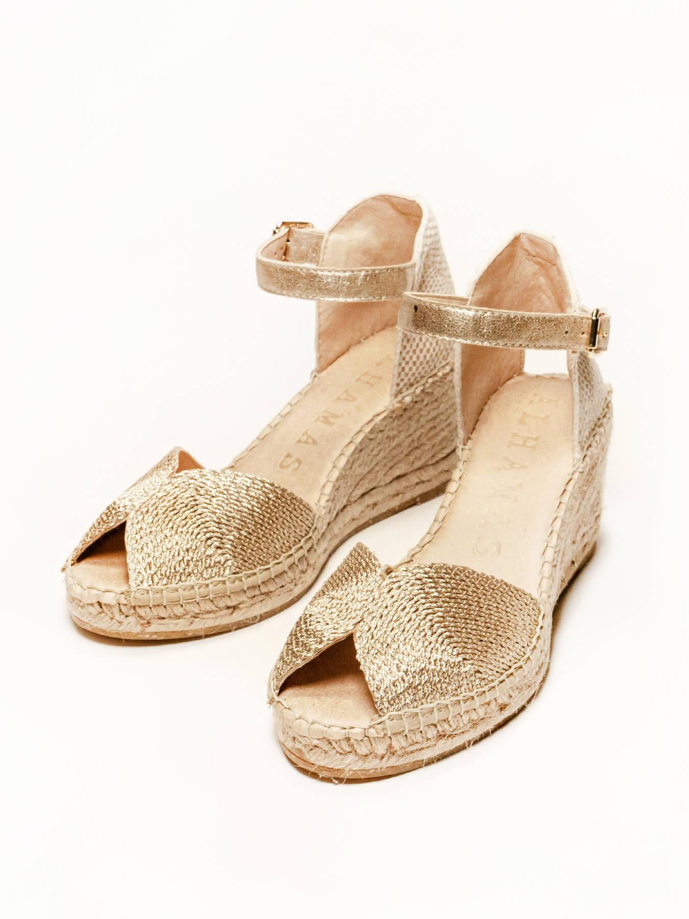 Sapatilha Alelí Anabela 7 cm Corda Dourado