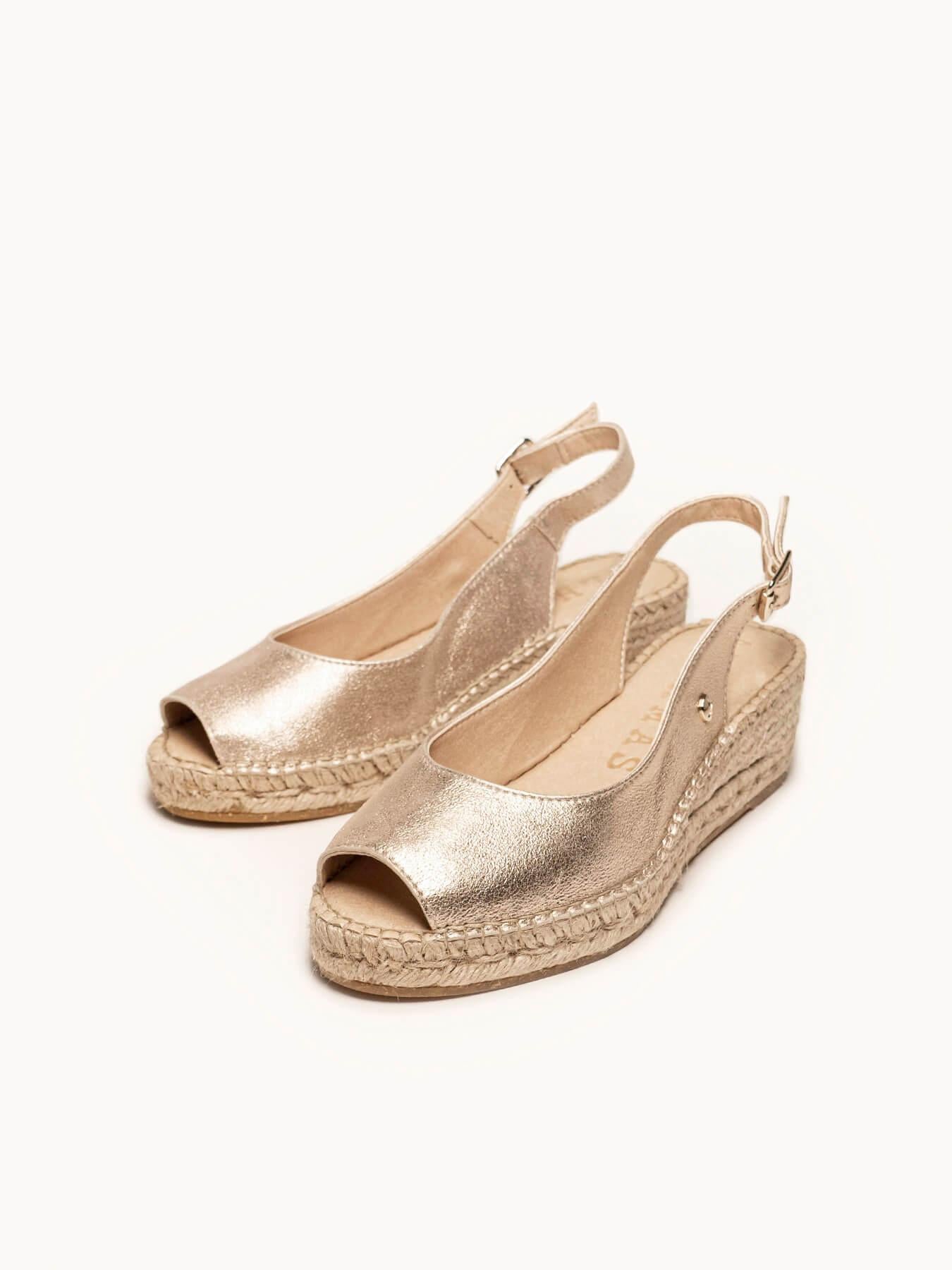 Sandália Clavel Anabela 5 cm Camurça Dourado