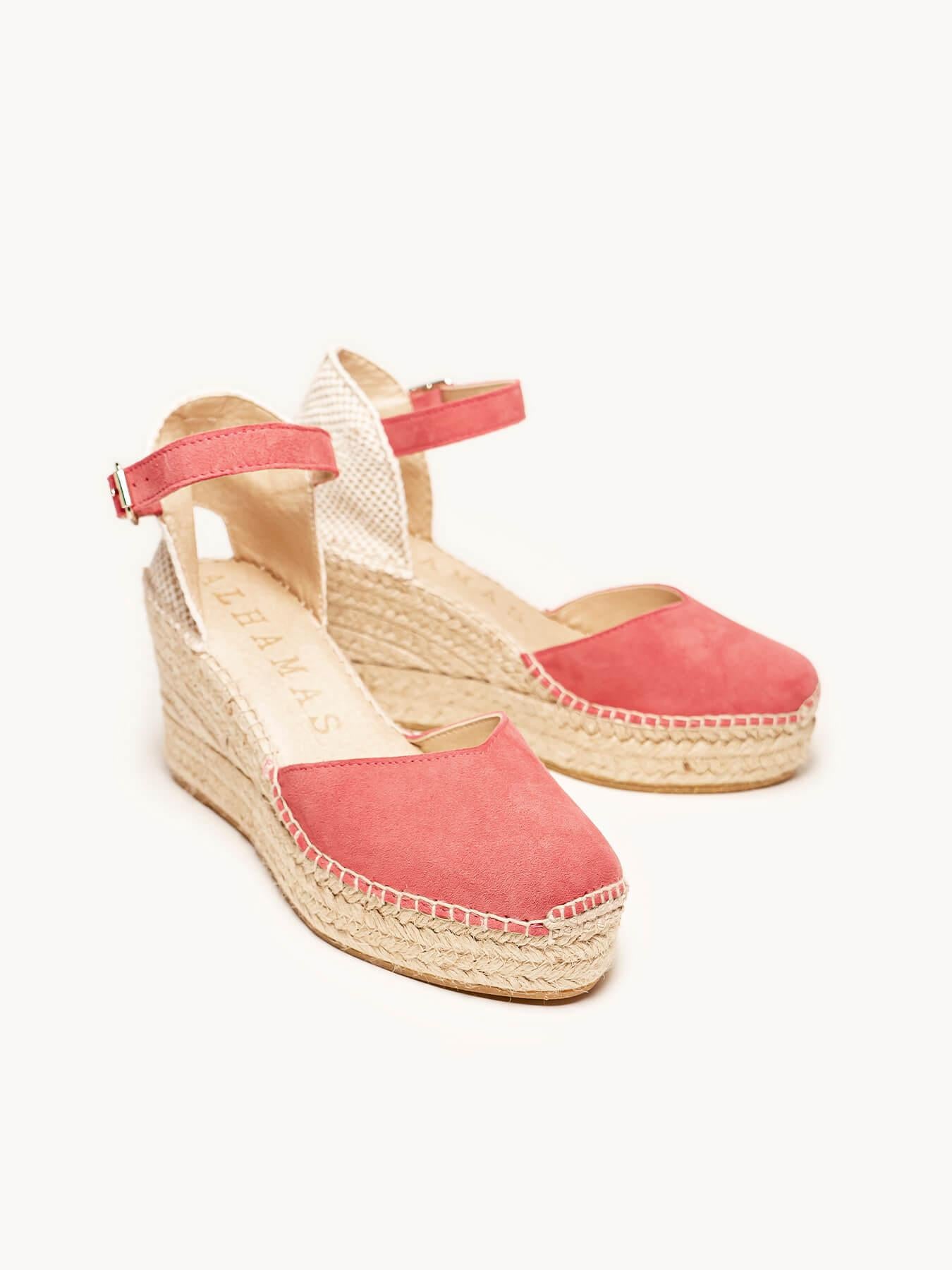 Sandália Jara Anabela 8 cm Camurça Rosa Oscuro