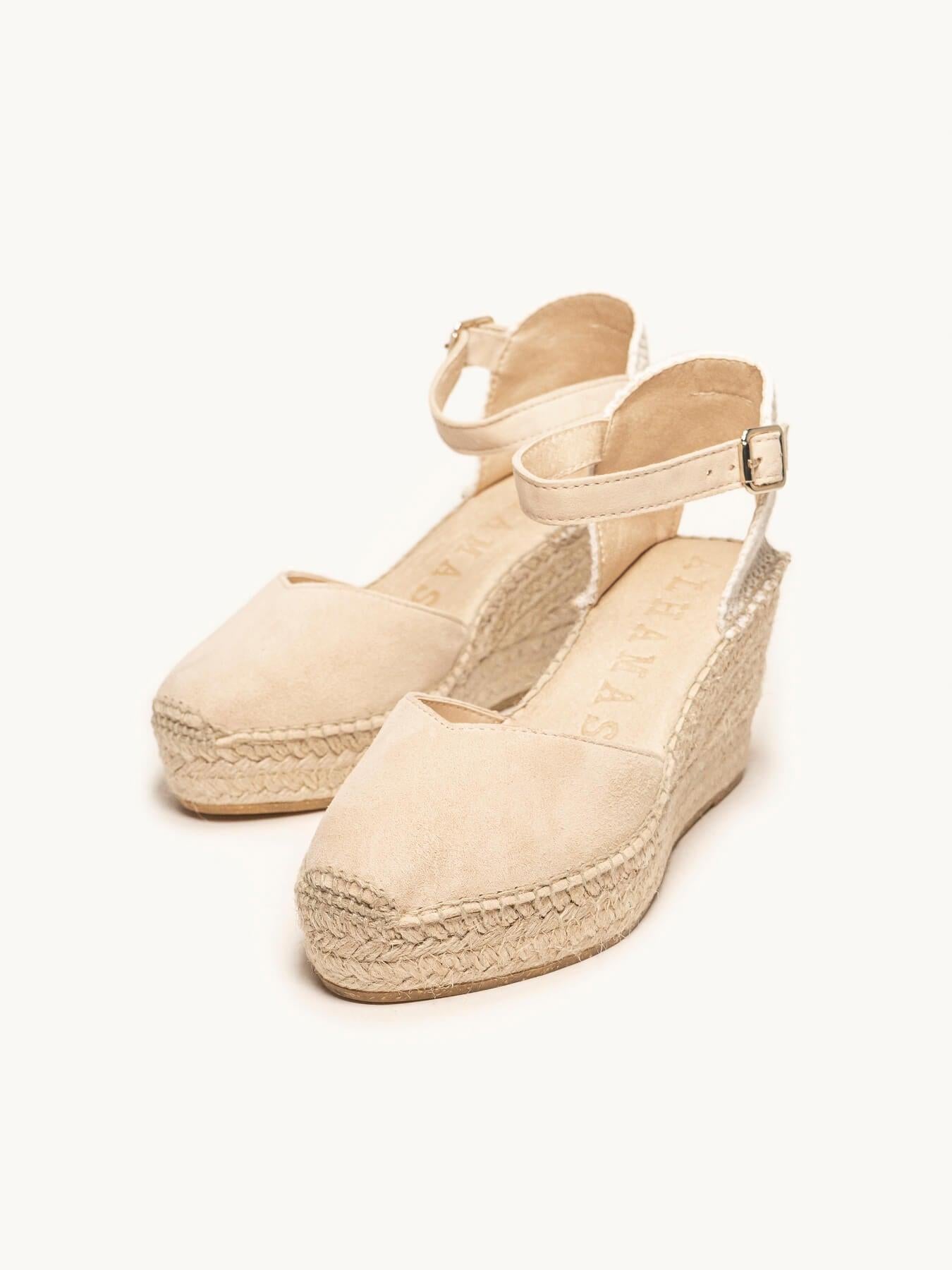 Sandália Anabela Média Plataforma Jara Camurça Areia