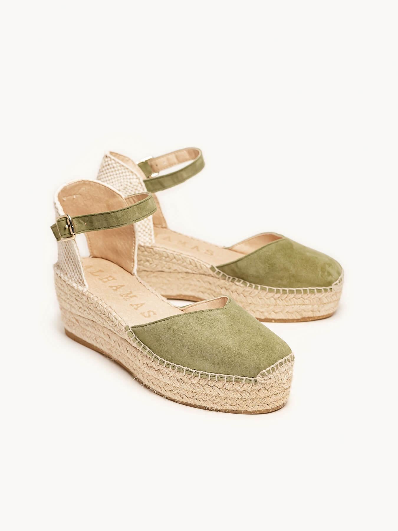 Sandália Jara Anabela 6 cm Camurça Verde Cáqui