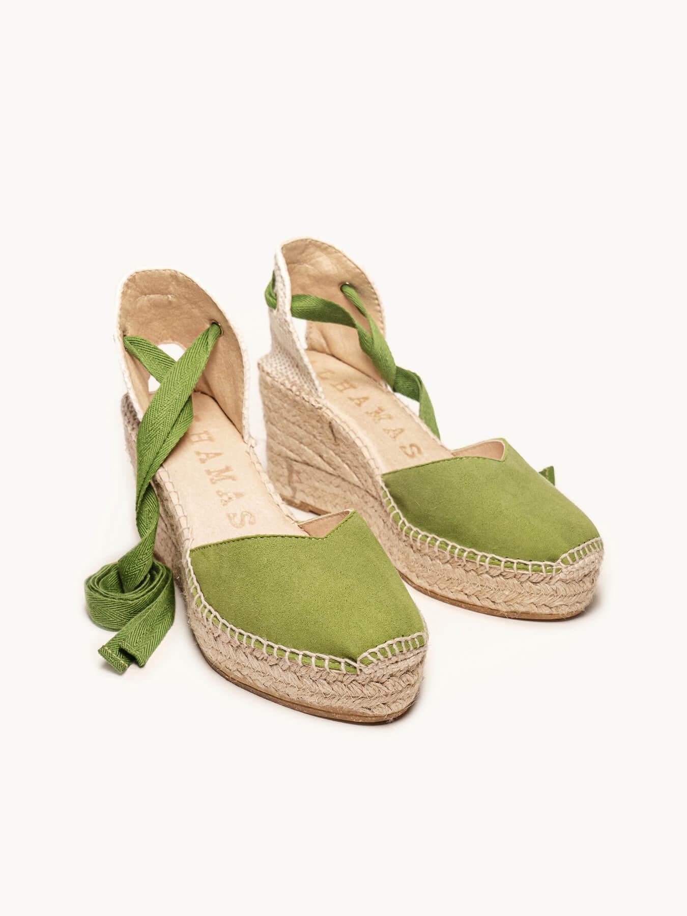 Sandália Romero Anabela 8 cm Camurça Verde