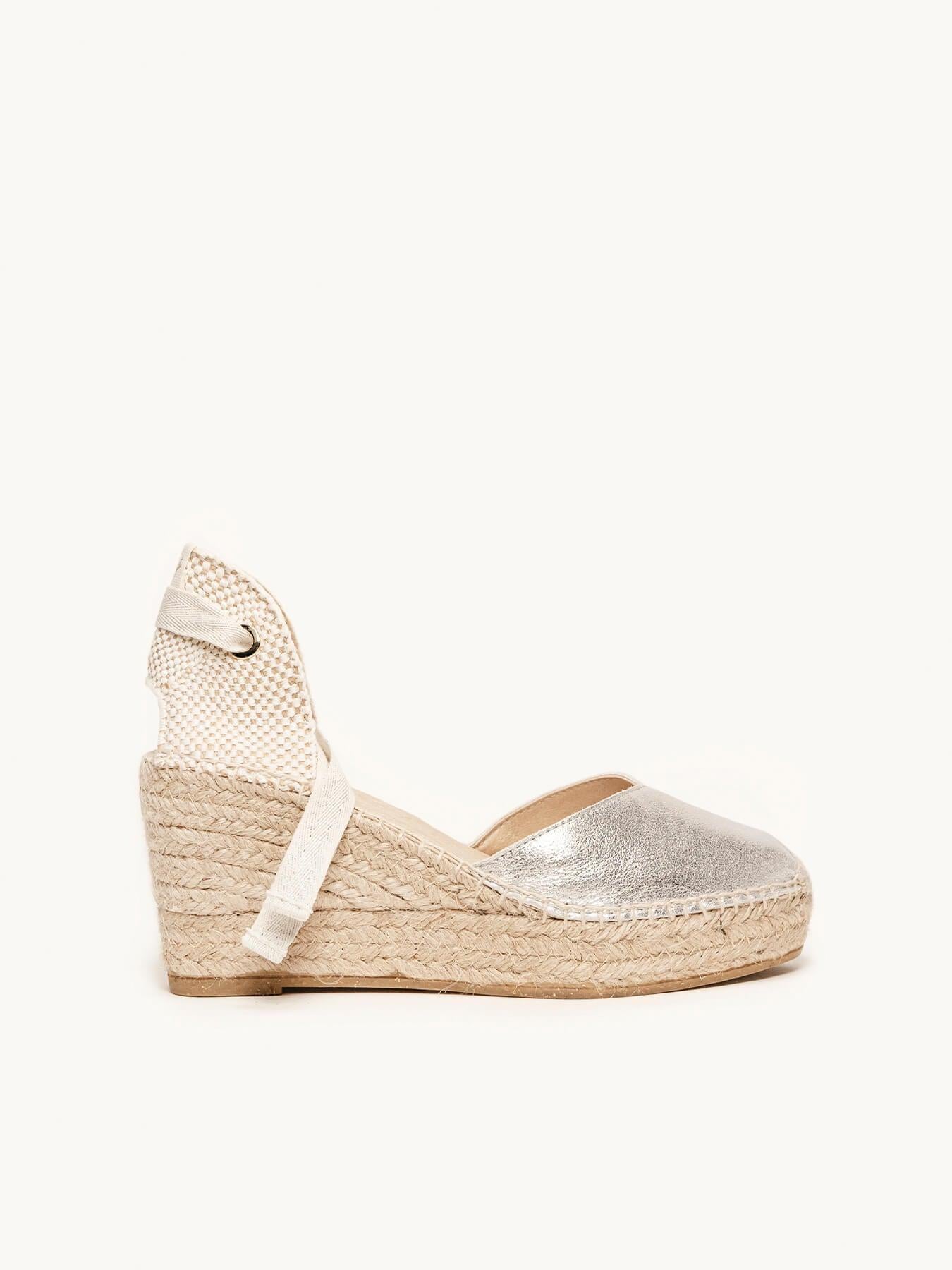 Sandália Romero Anabela 8 cm Camurça Prateado