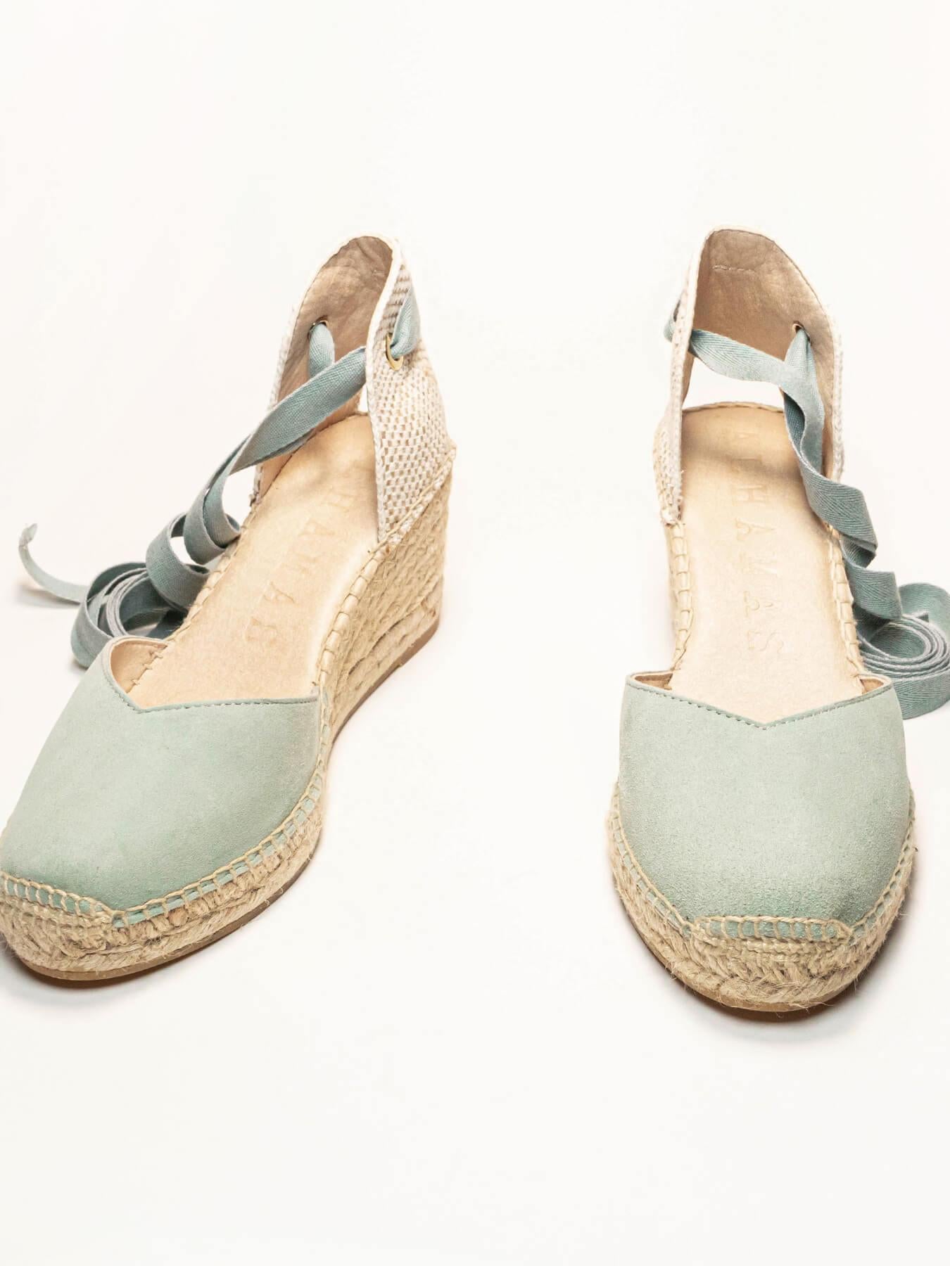 Sandália Anabela Média Romero Camurça Verde Claro