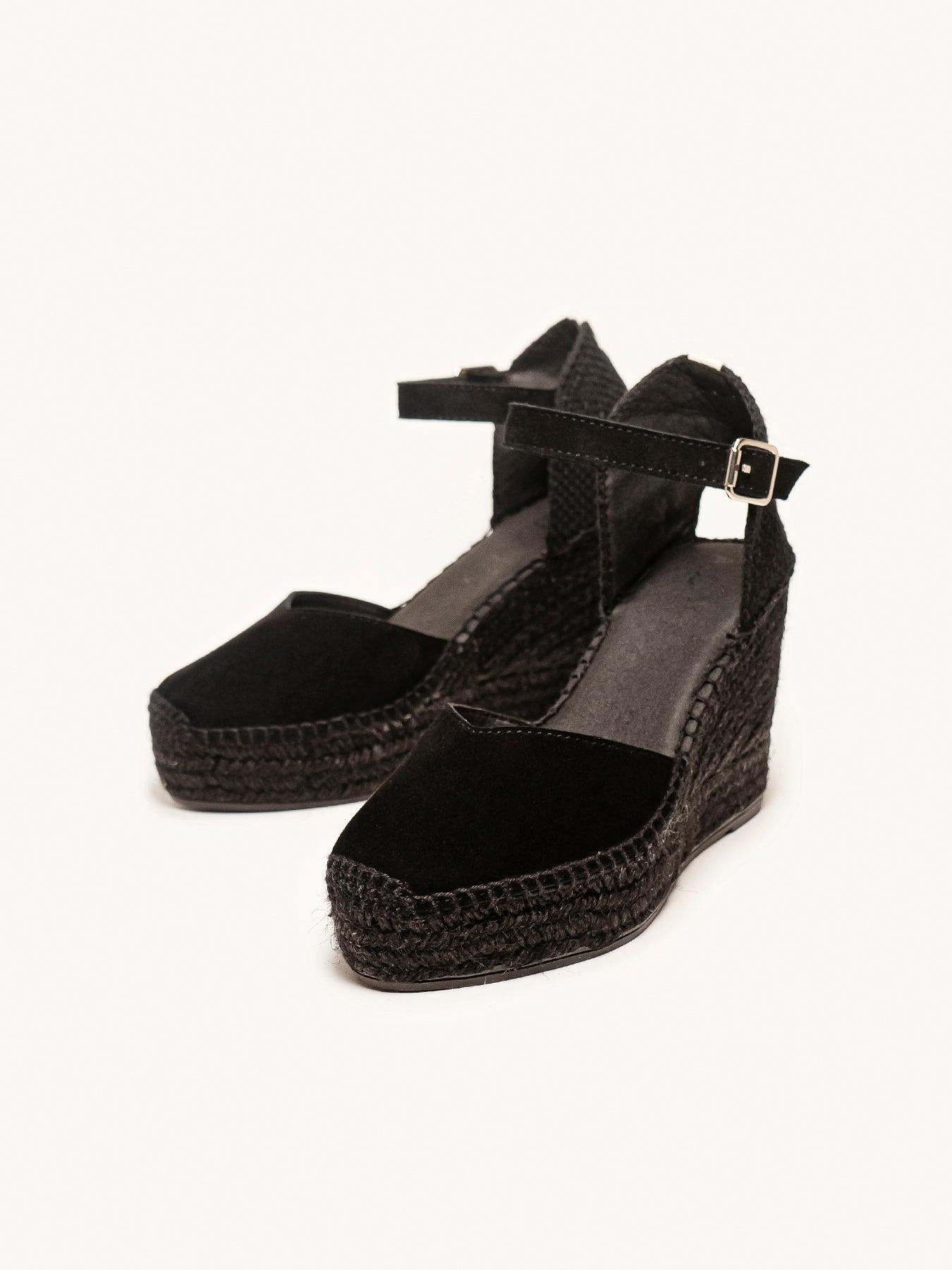 Sandália Jara Anabela 10 cm Camurça Preto