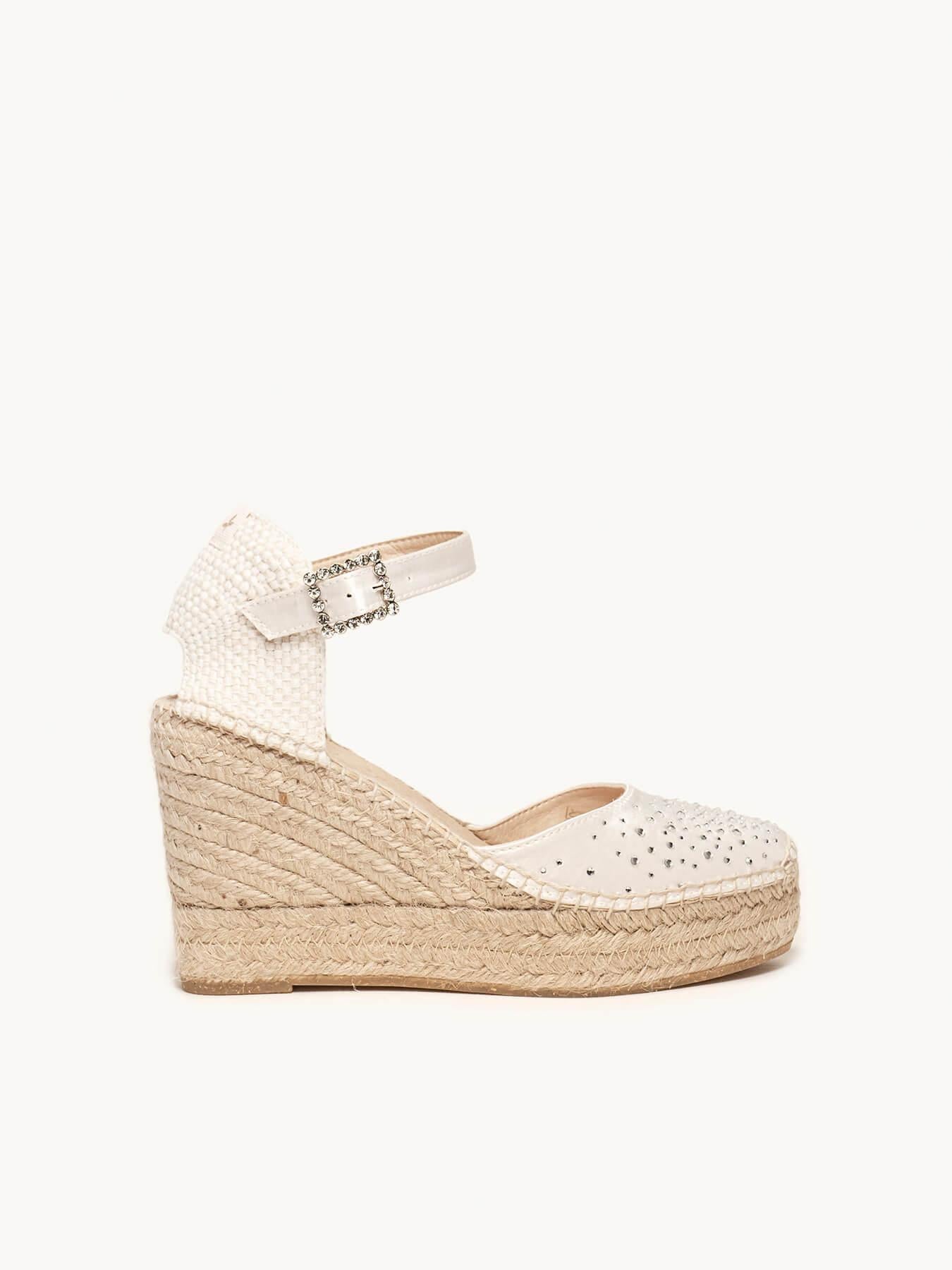 Sandália Dalia Anabela 10 cm Cetim Branco