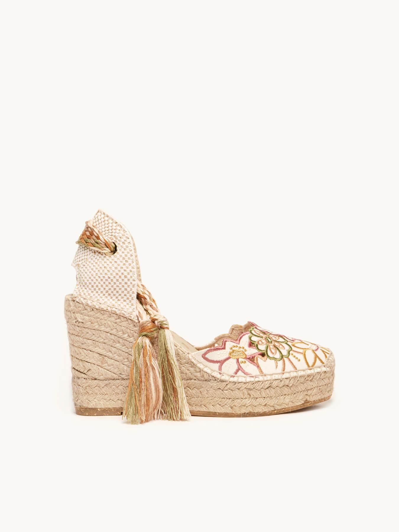 Sandália Romero Anabela 10 cm Bordado Rosa
