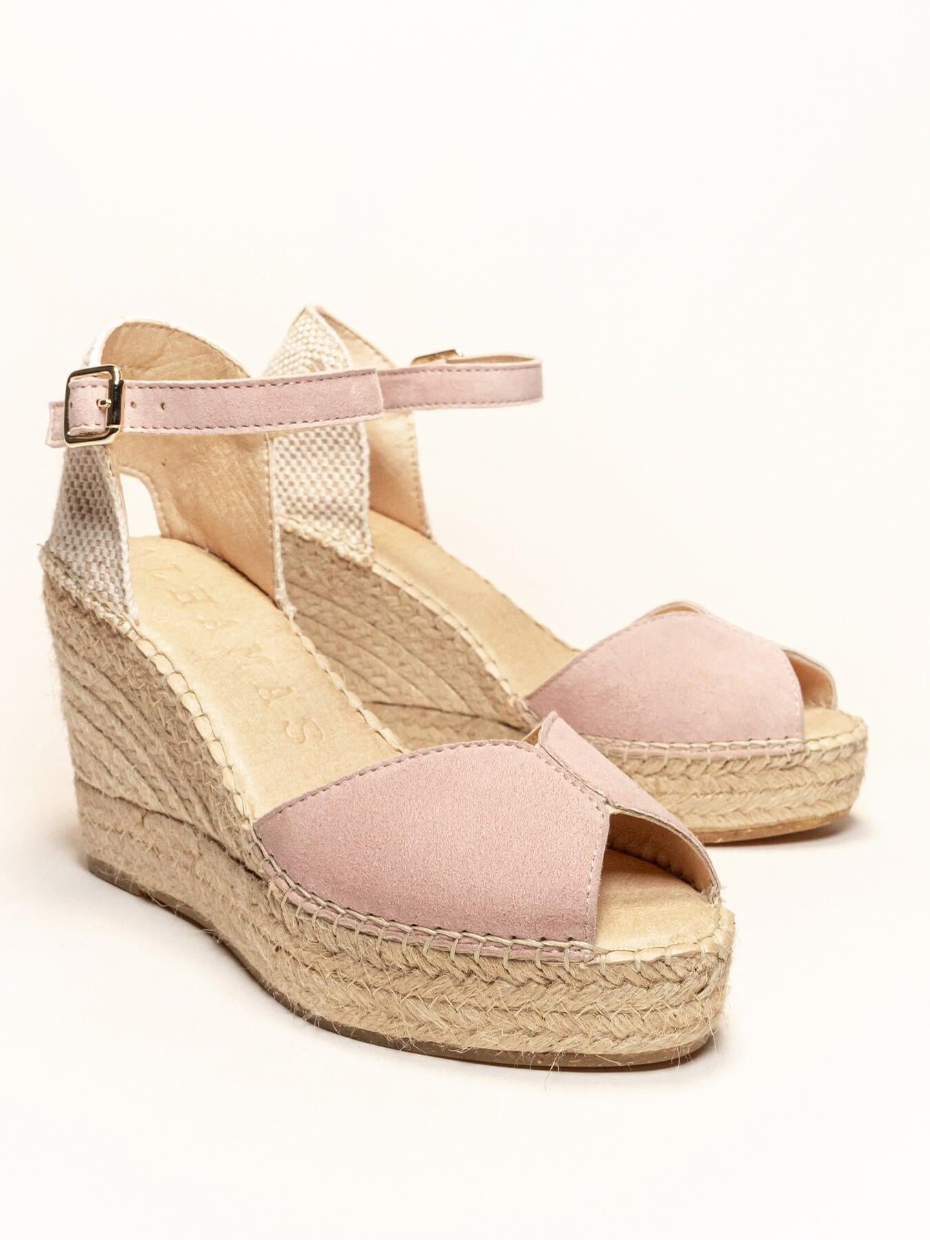 Sandália Anabela Alta Alelí Camurça Rosa Claro