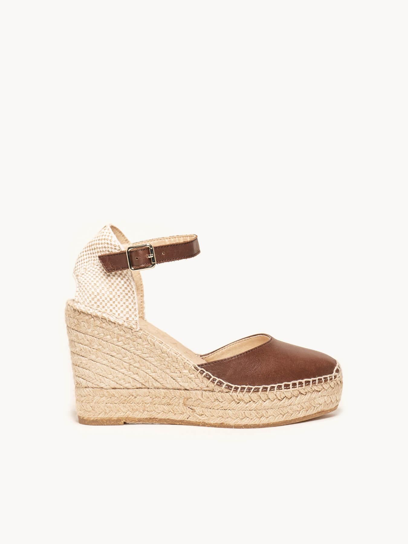 Sandália Anabela Alta Marga Napa Marrom Escuro