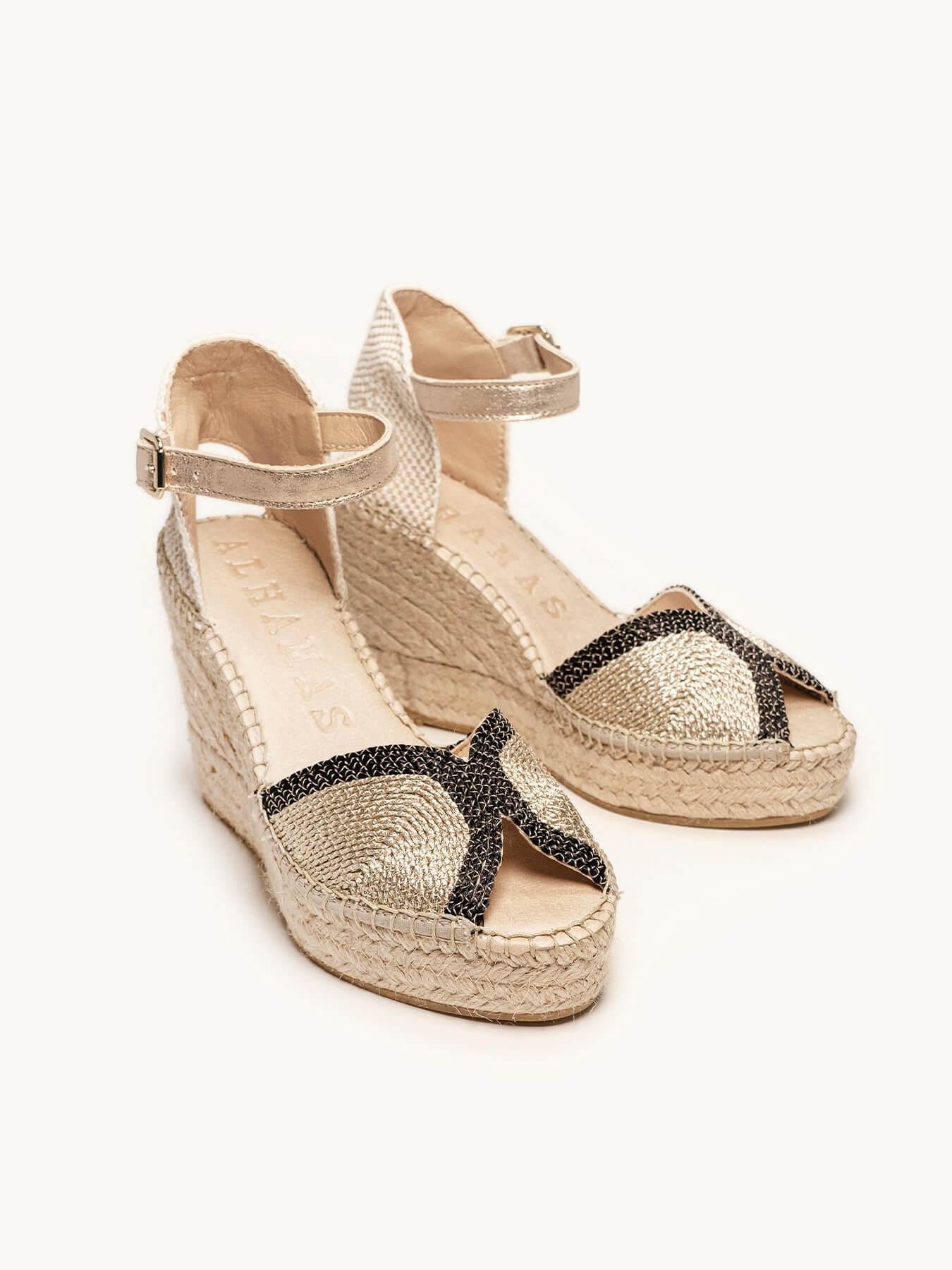 Sapatilha Alelí Anabela 10 cm Corda Dourado