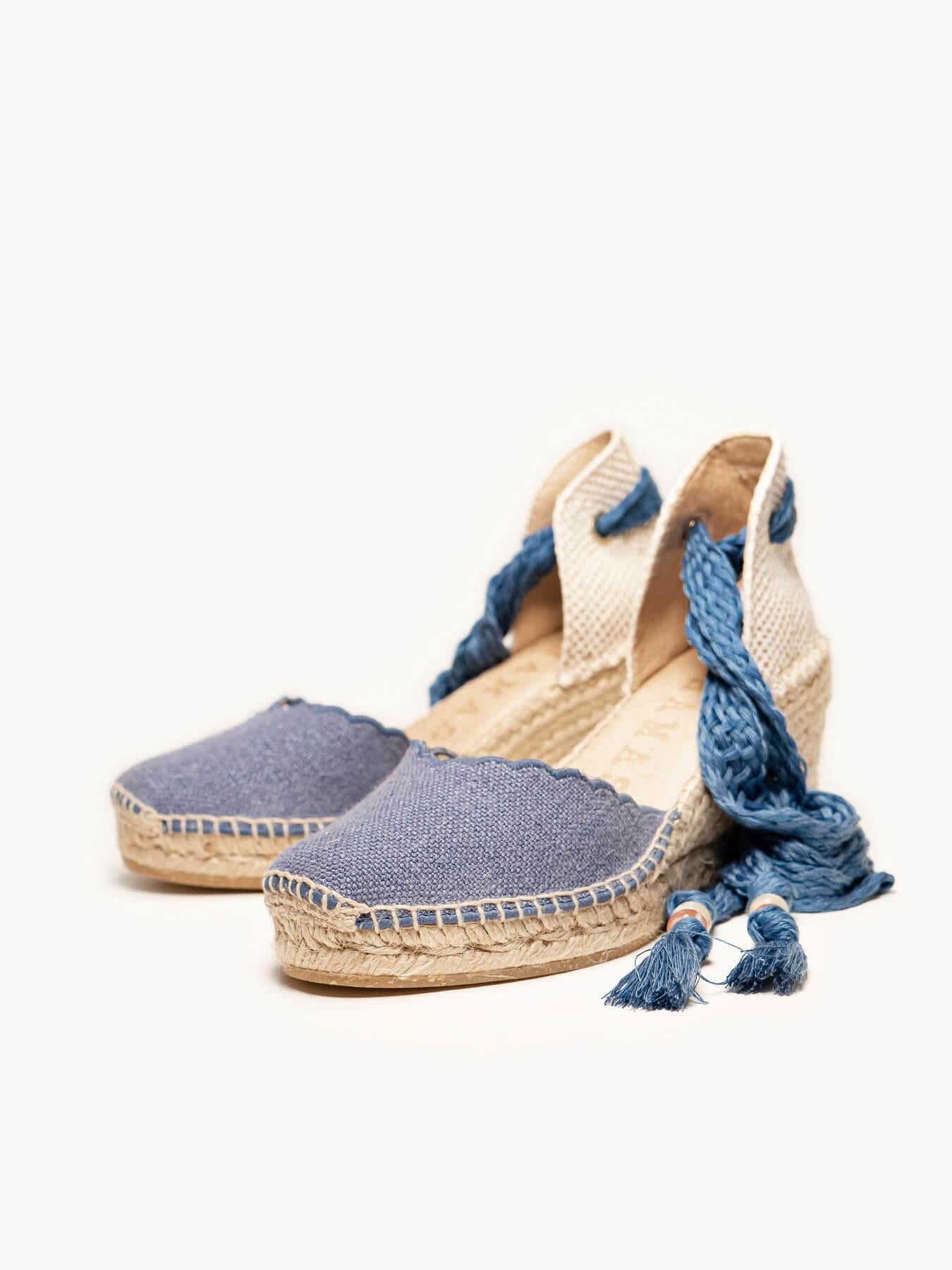 Sandália Romero Anabela 7 cm Linho Azul Jeans