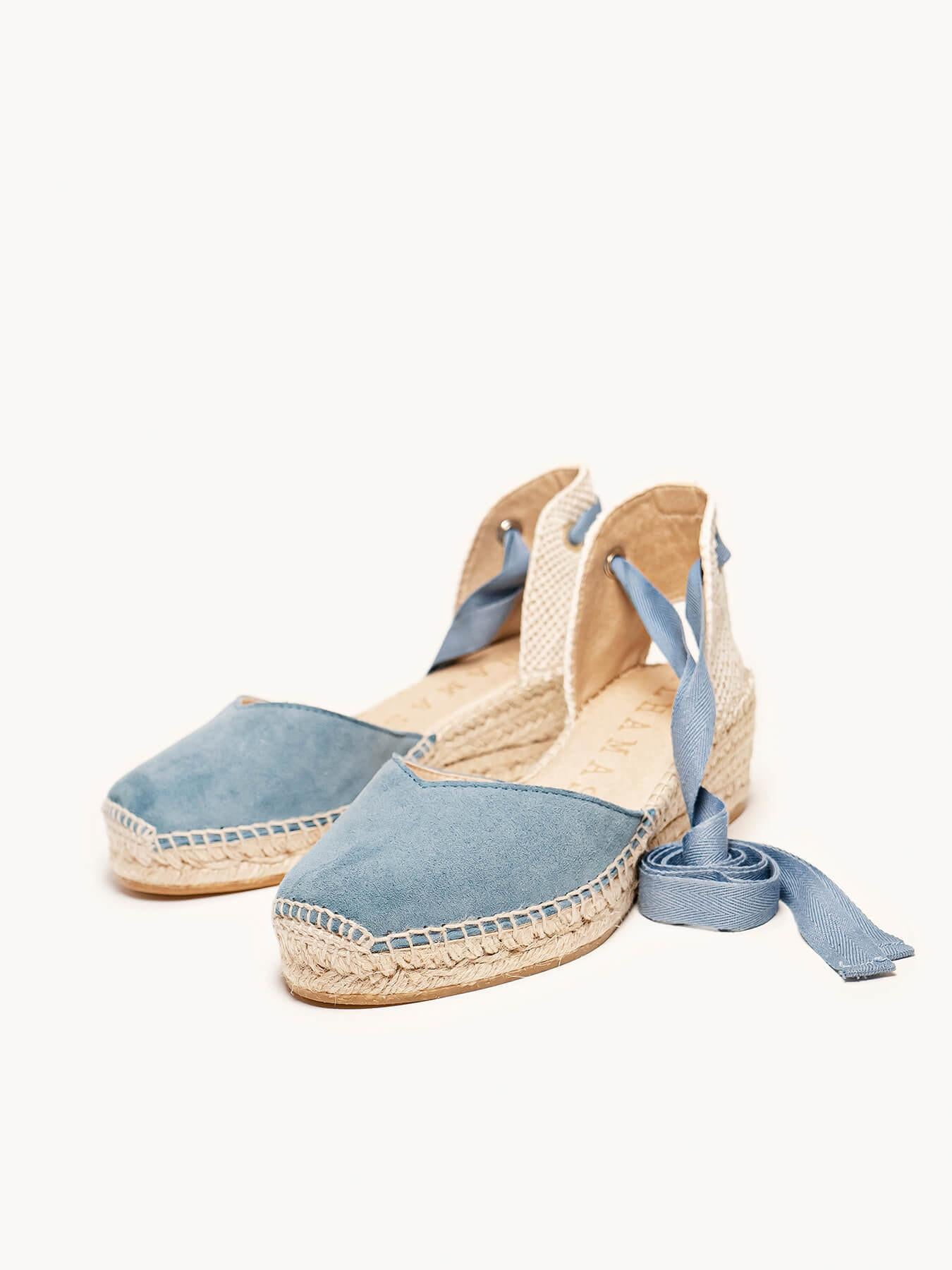 Sandália Romero Anabela 5 cm Camurça Azul Jeans