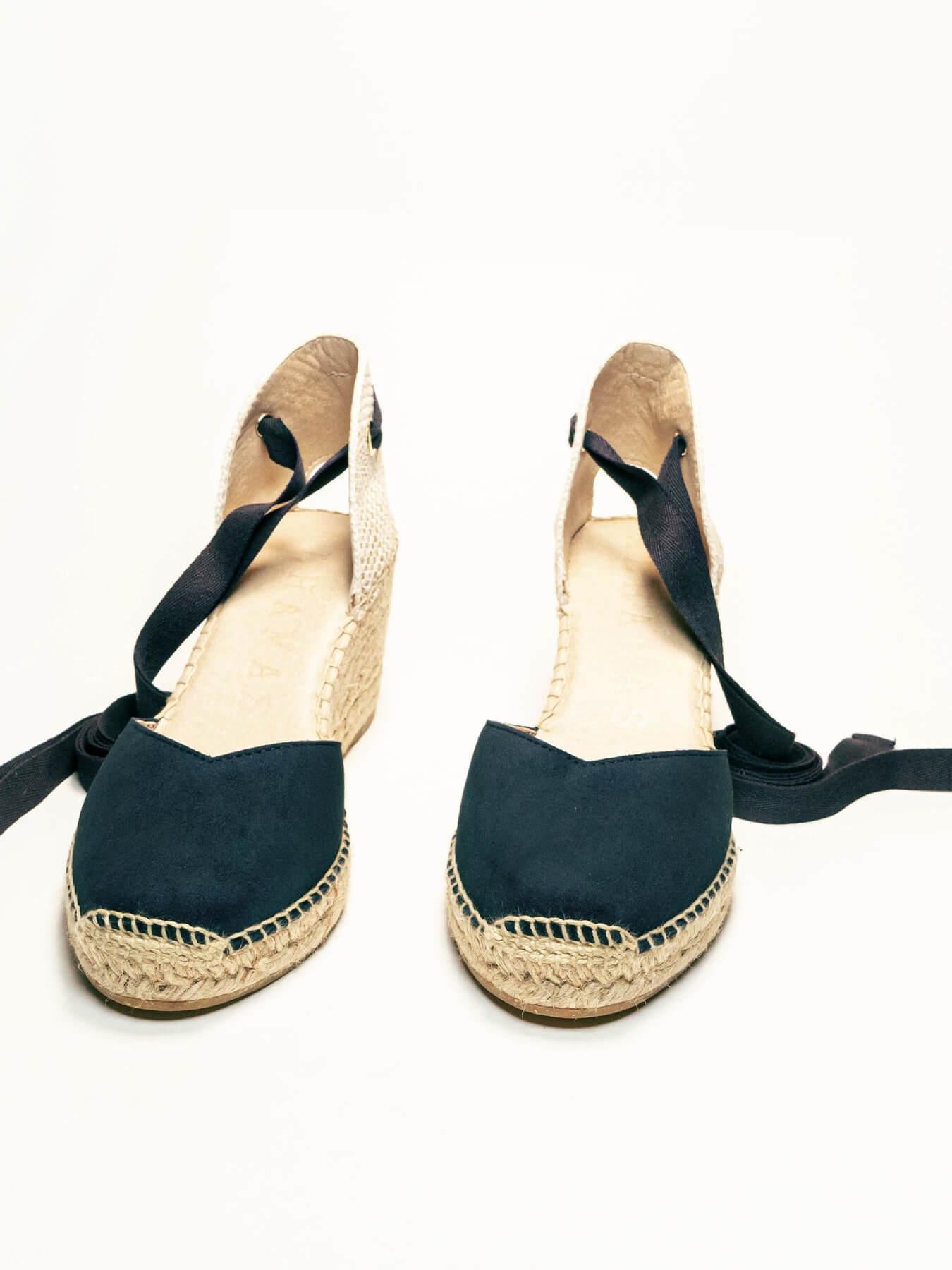 Sandália Romero Anabela 7 cm Camurça Azul Marinho