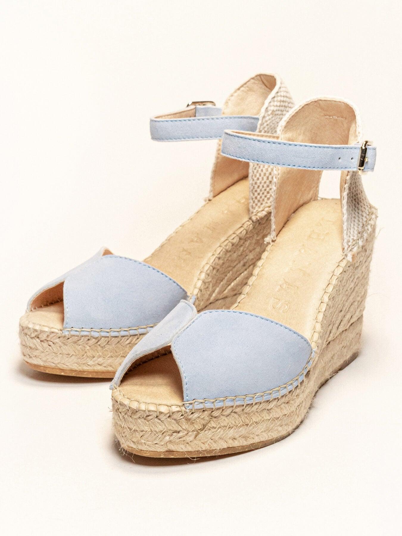 Sandália Anabela Alta Alelí Camurça Azul Claro