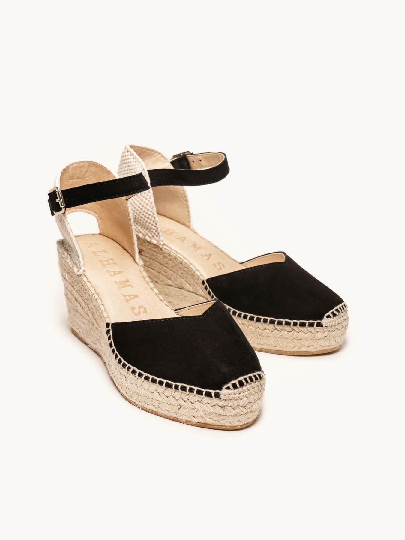 Sandália Anabela Média Plataforma Jara Camurça Preta