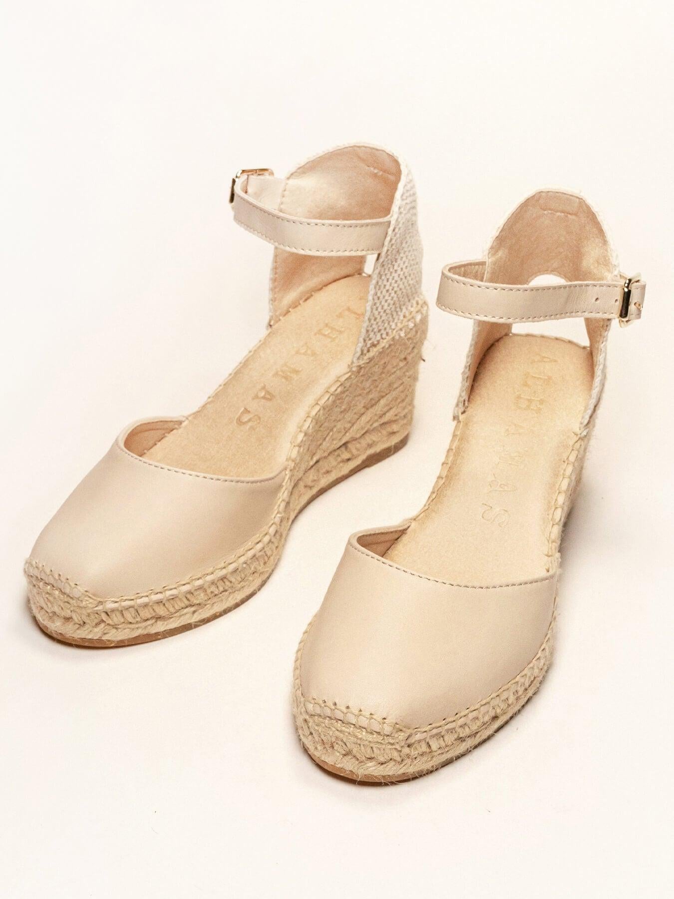 Sandália Marga Anabela 7 cm Napa Areia