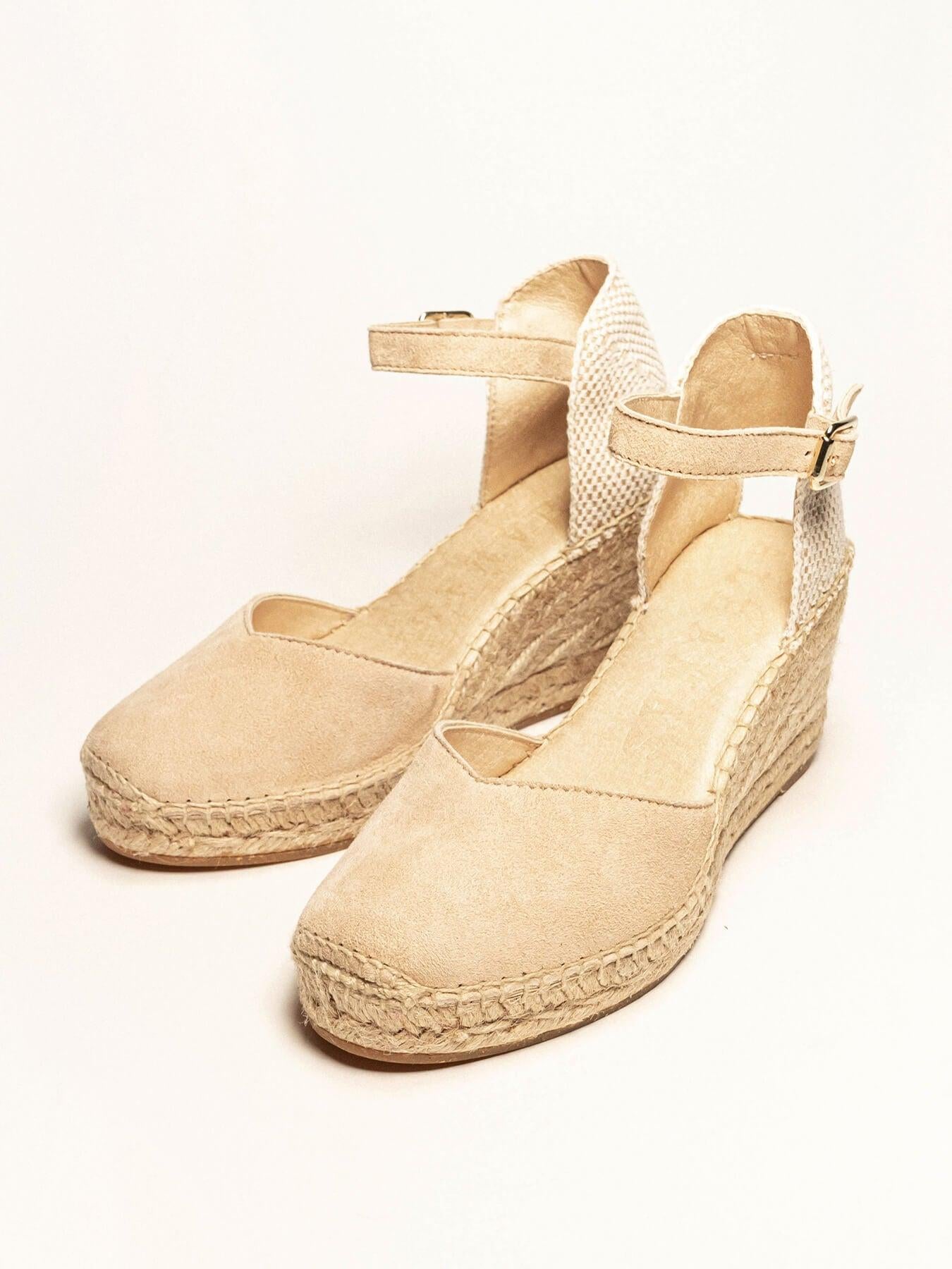 Sandália Jara Anabela 7 cm Camurça Areia
