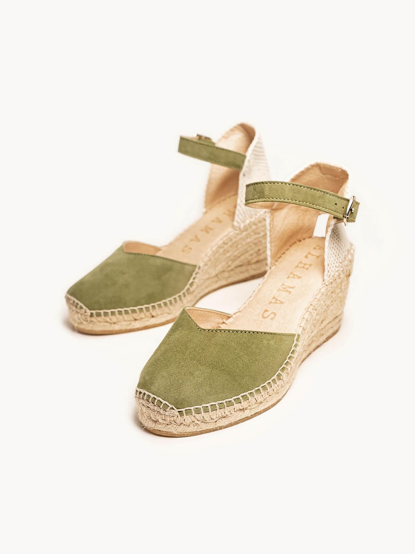 Sandália Jara Anabela 7 cm Camurça Verde Cáqui