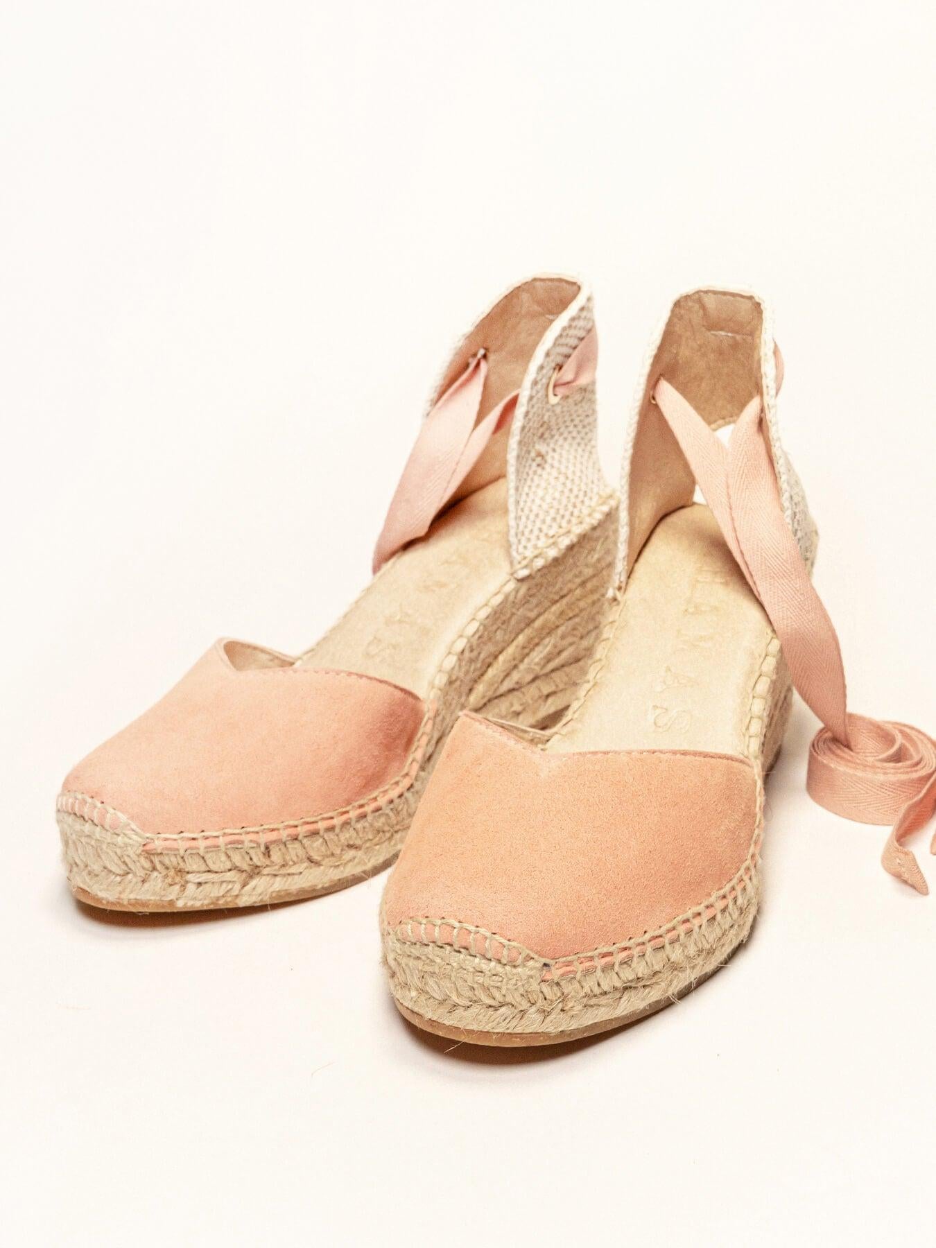 Sandália Romero Anabela 7 cm Camurça Laranja Claro