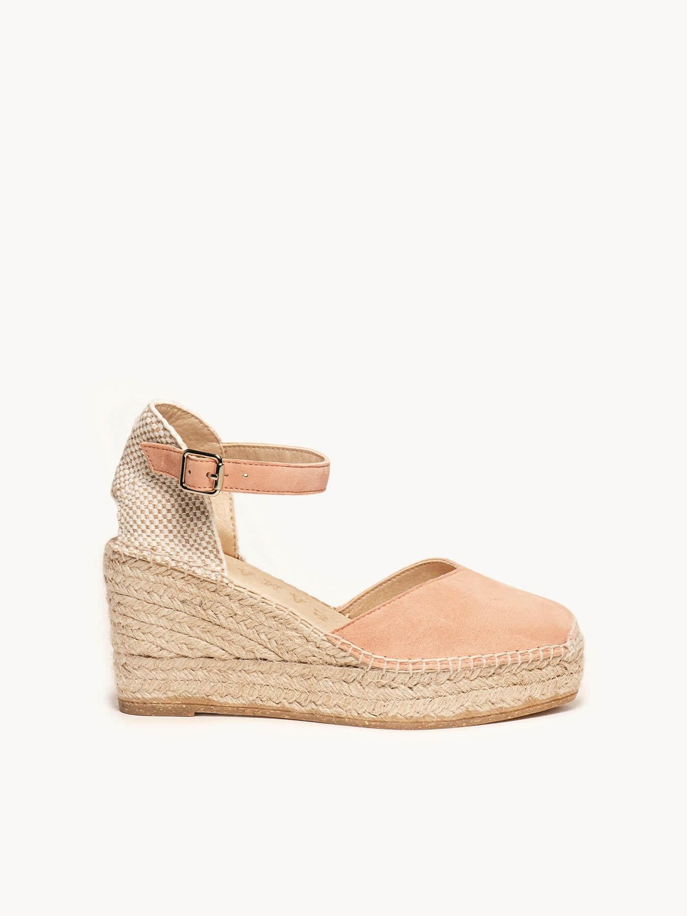 Sandália Jara Anabela 8 cm Camurça Laranja Claro