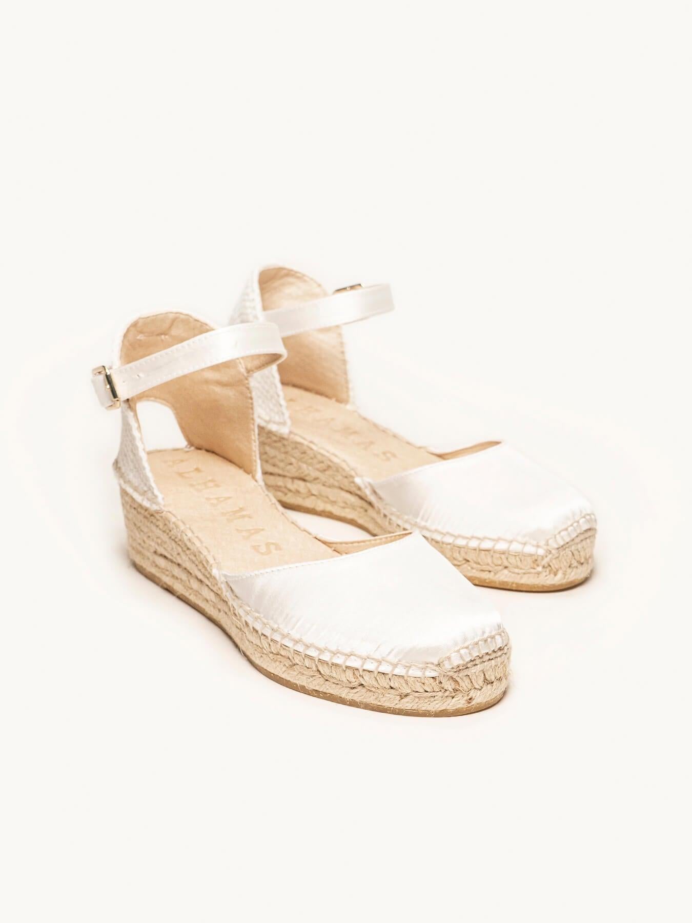 Sandália Dalia Anabela 5 cm Cetim Branco